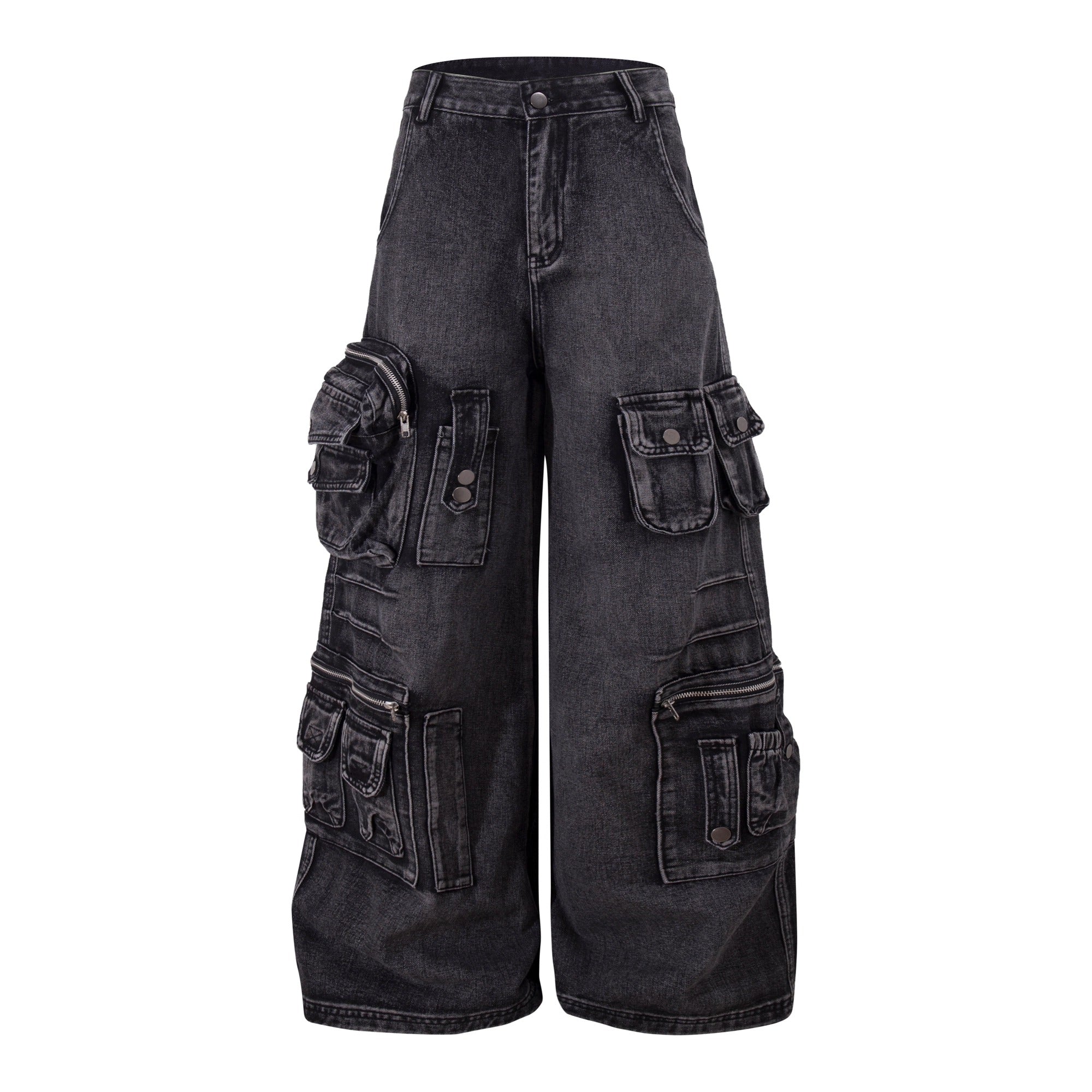 Washed Wide Buggy Cargo Jeans BK7028