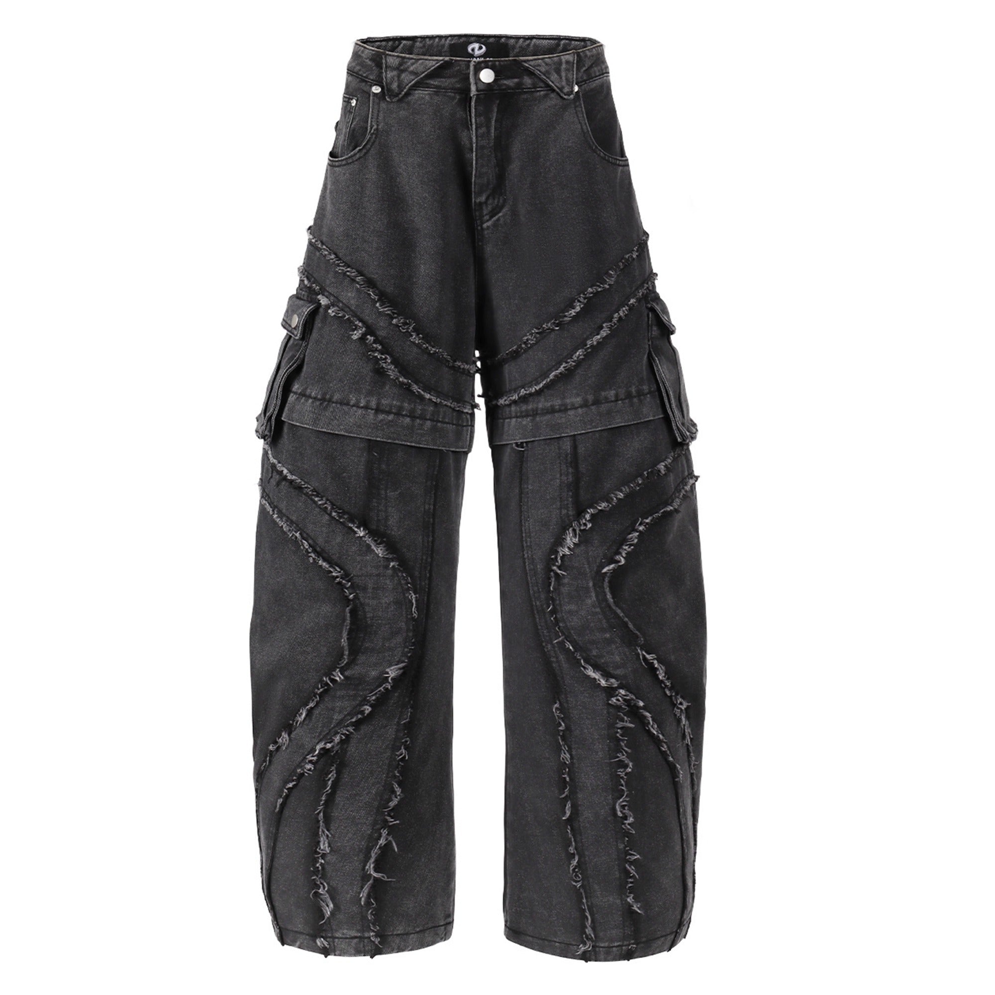 Raw Edge Stitching Cargo Jeans BK7022