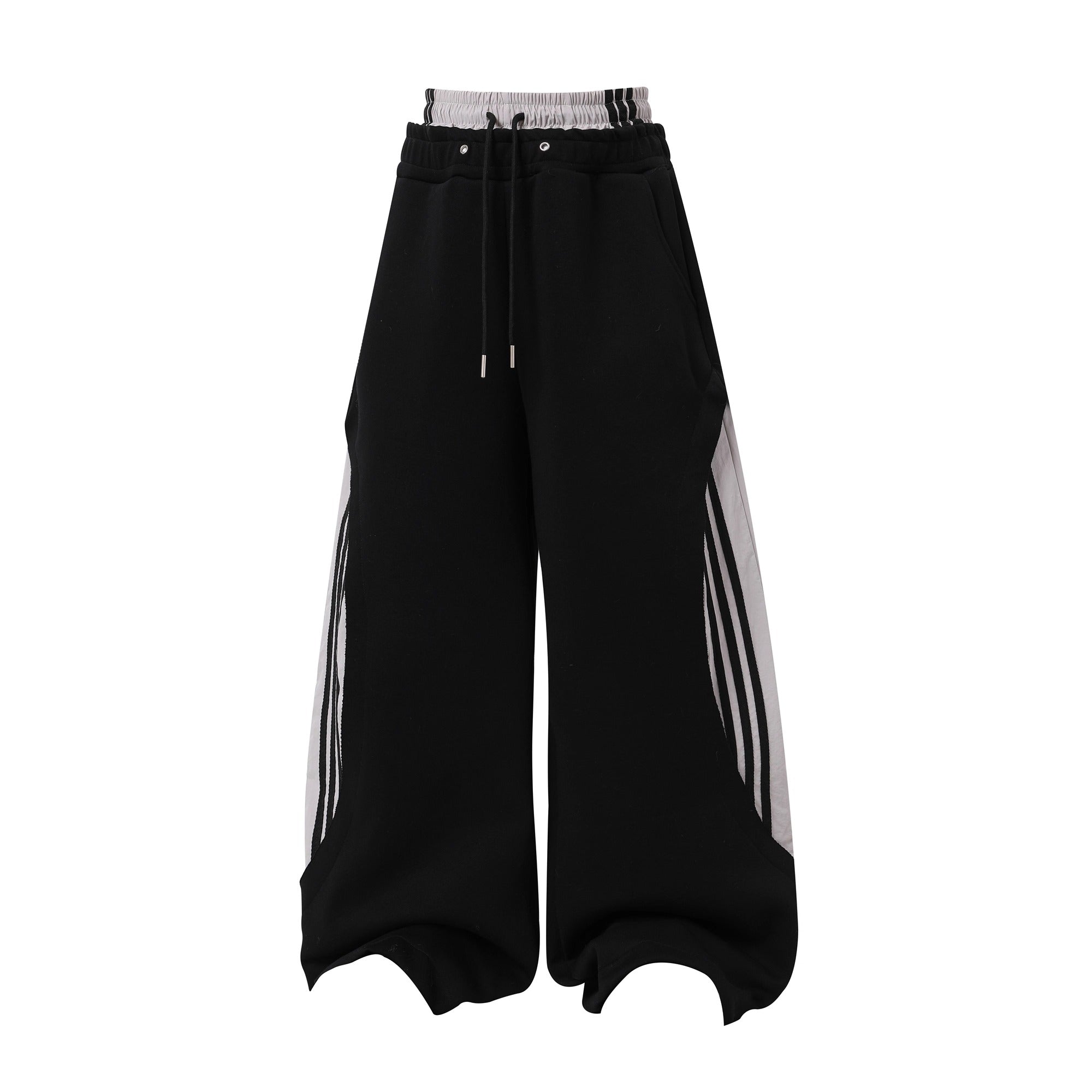 Double-Waist Striped Splicing Scimitar Sweat Pants BK7050