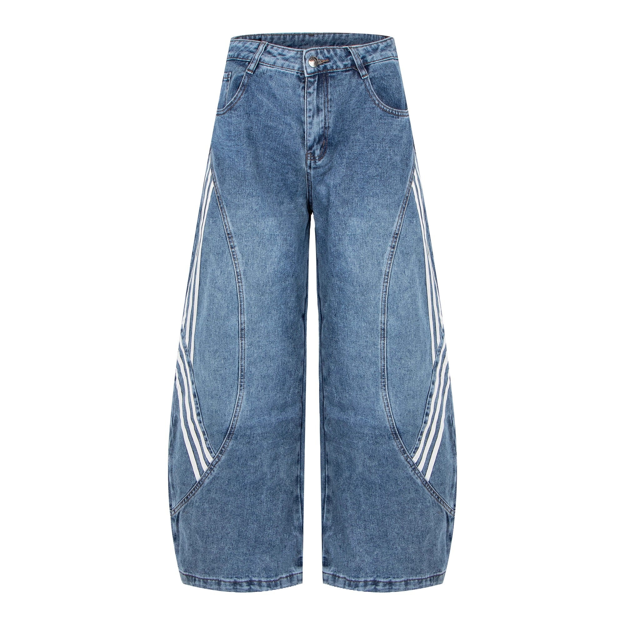 Striped Patchwork Washed Scimitar Jeans BK7031