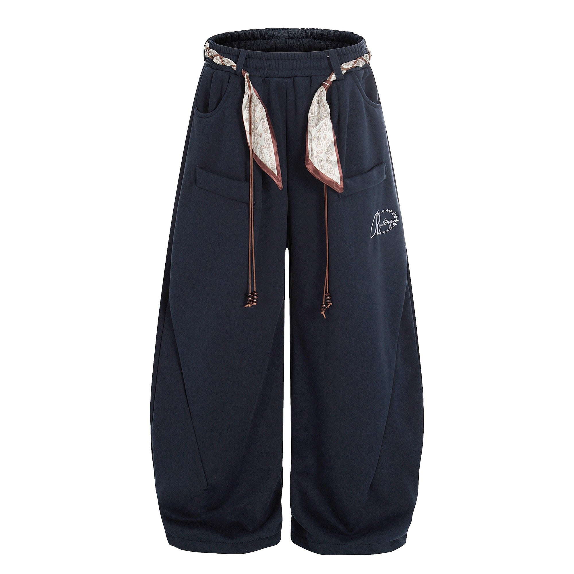 Waist Scarf Cord Design Curve Sweat Pants BK7057