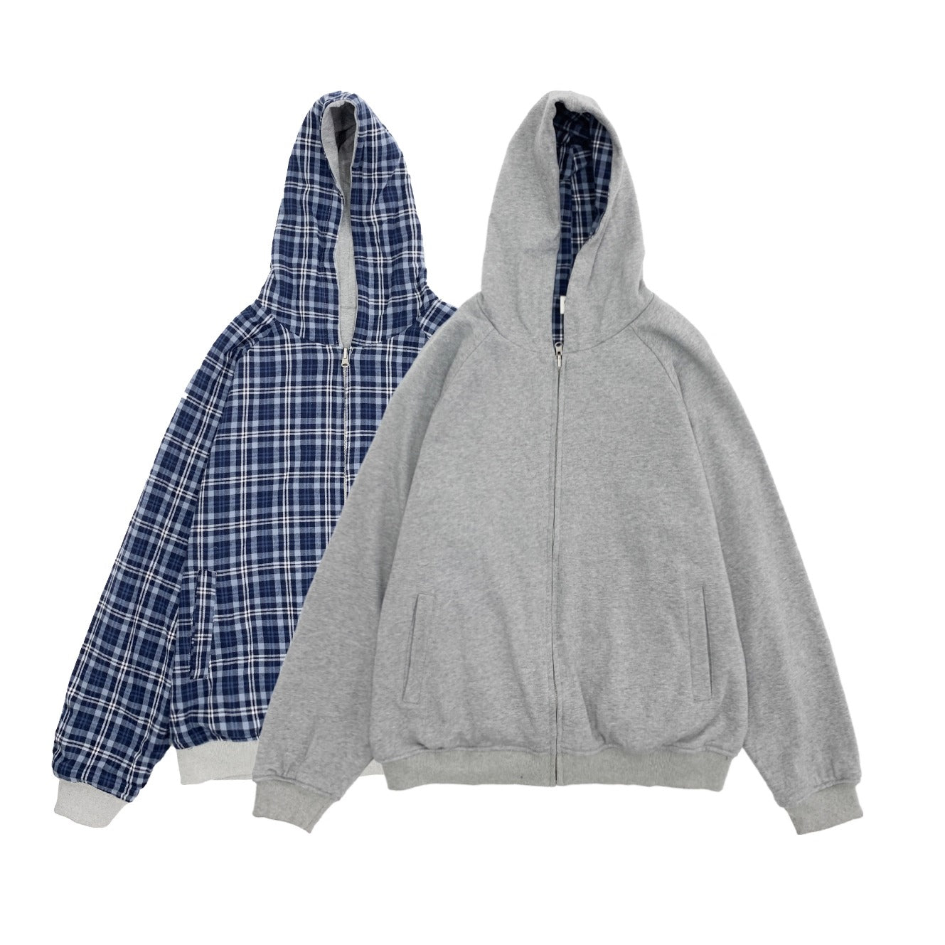 Reversible Plaid Hooded Sweat Jacket MN9040