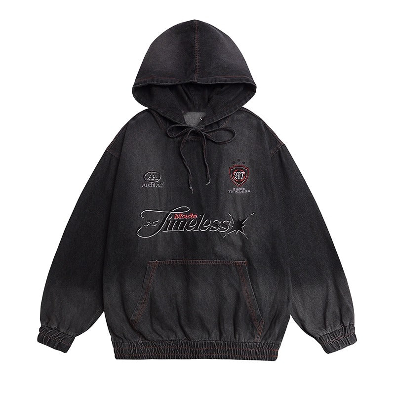 Vintage Embroidery Washed Denim Hoodie MW10261