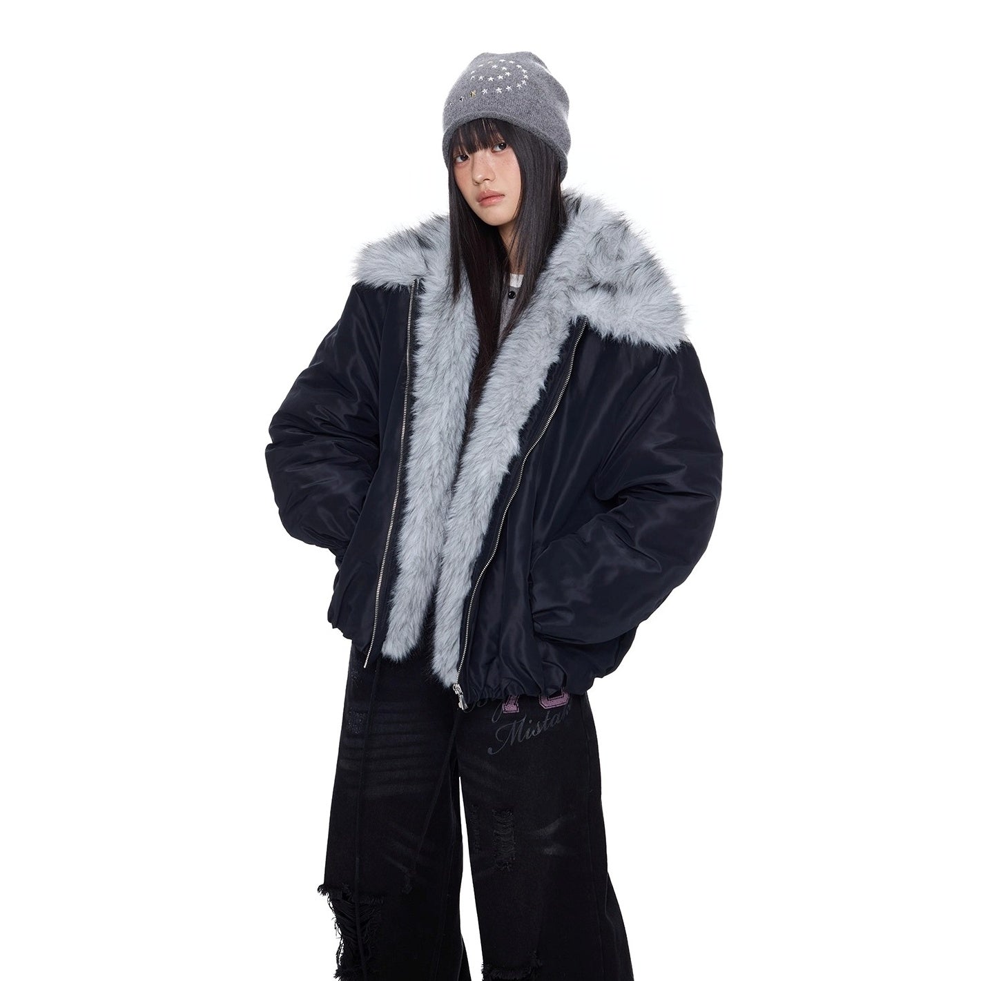 Fluffy Contrast Big Lapel Jacket EZ281