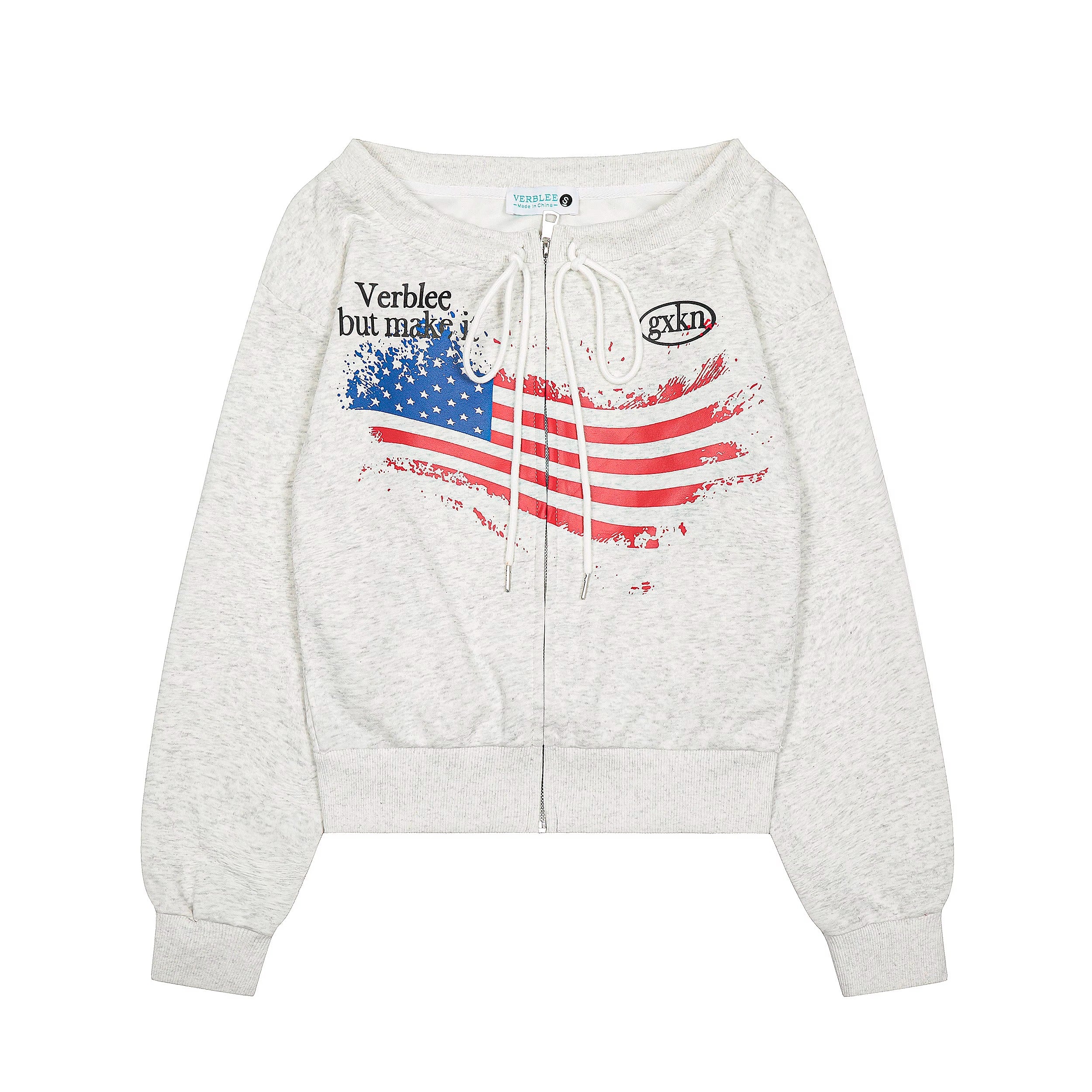 American Letter Print Zipper Sweat Cardigan MW10267