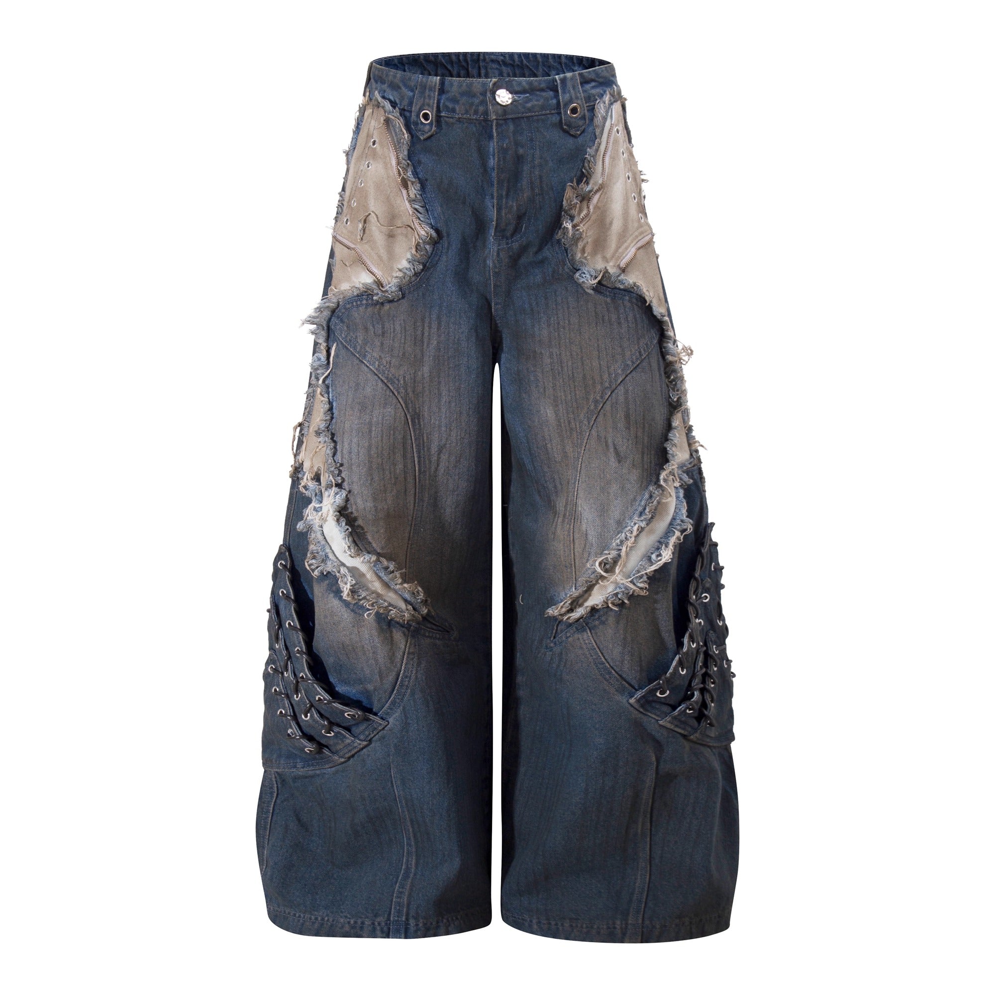 Industry Old Stained Patchwork Wide-leg Jeans BK7017