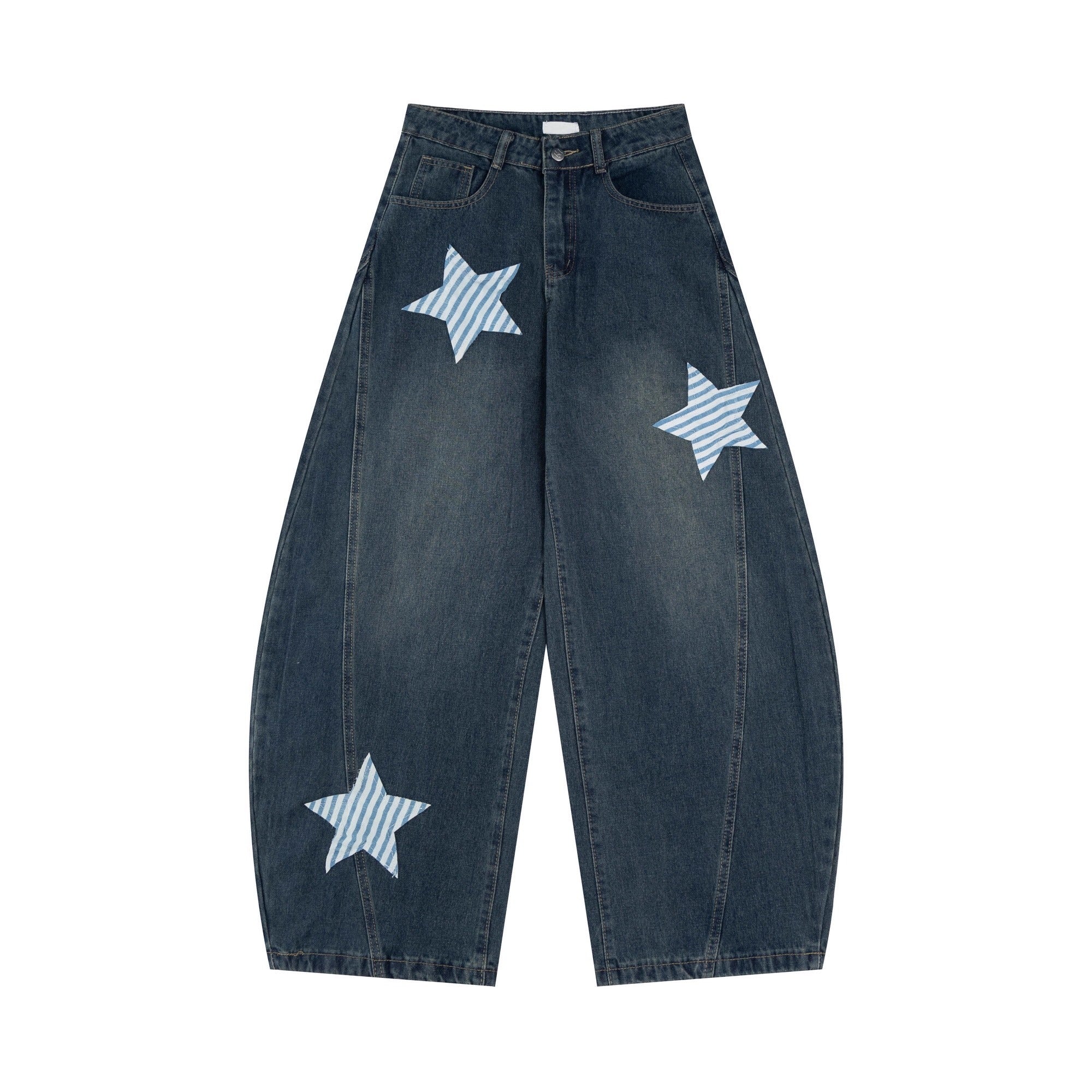 Washed Star Patch Embroidered Scimitar Jeans MW10284