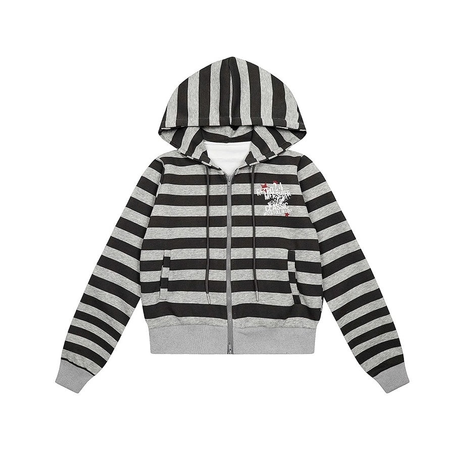Retro Border Cropped Hooded Sweat Jacket MW10260