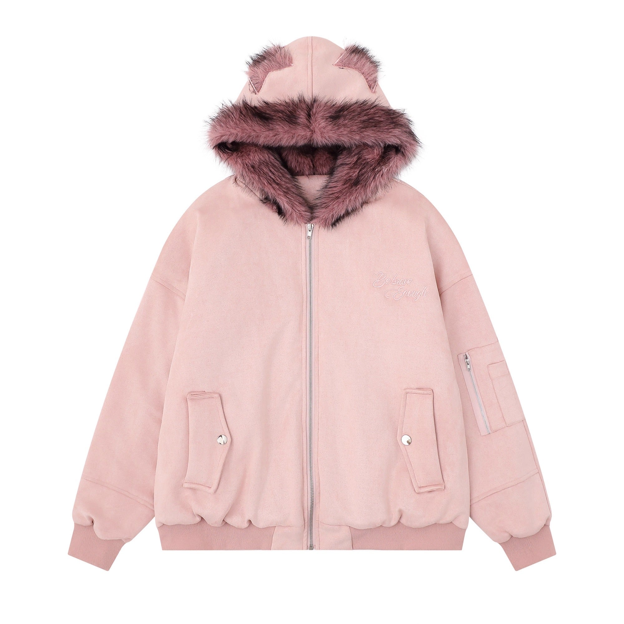 Letter Embroidery Carving Fur Collar Hooded Jacket MW10294