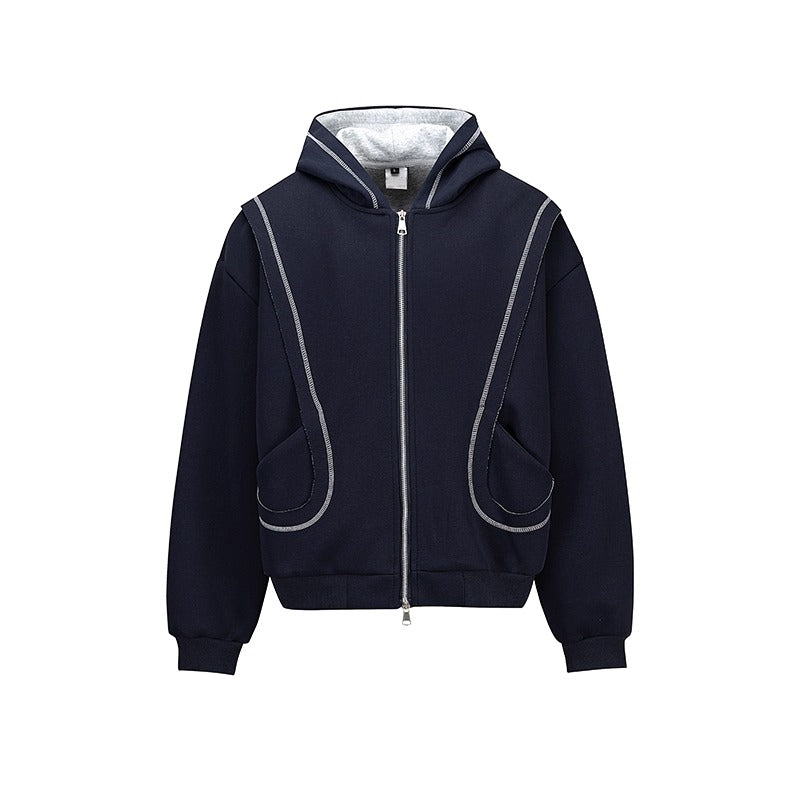 Contrast Splicing Design ZIP-up Hooded Sweat MW10240