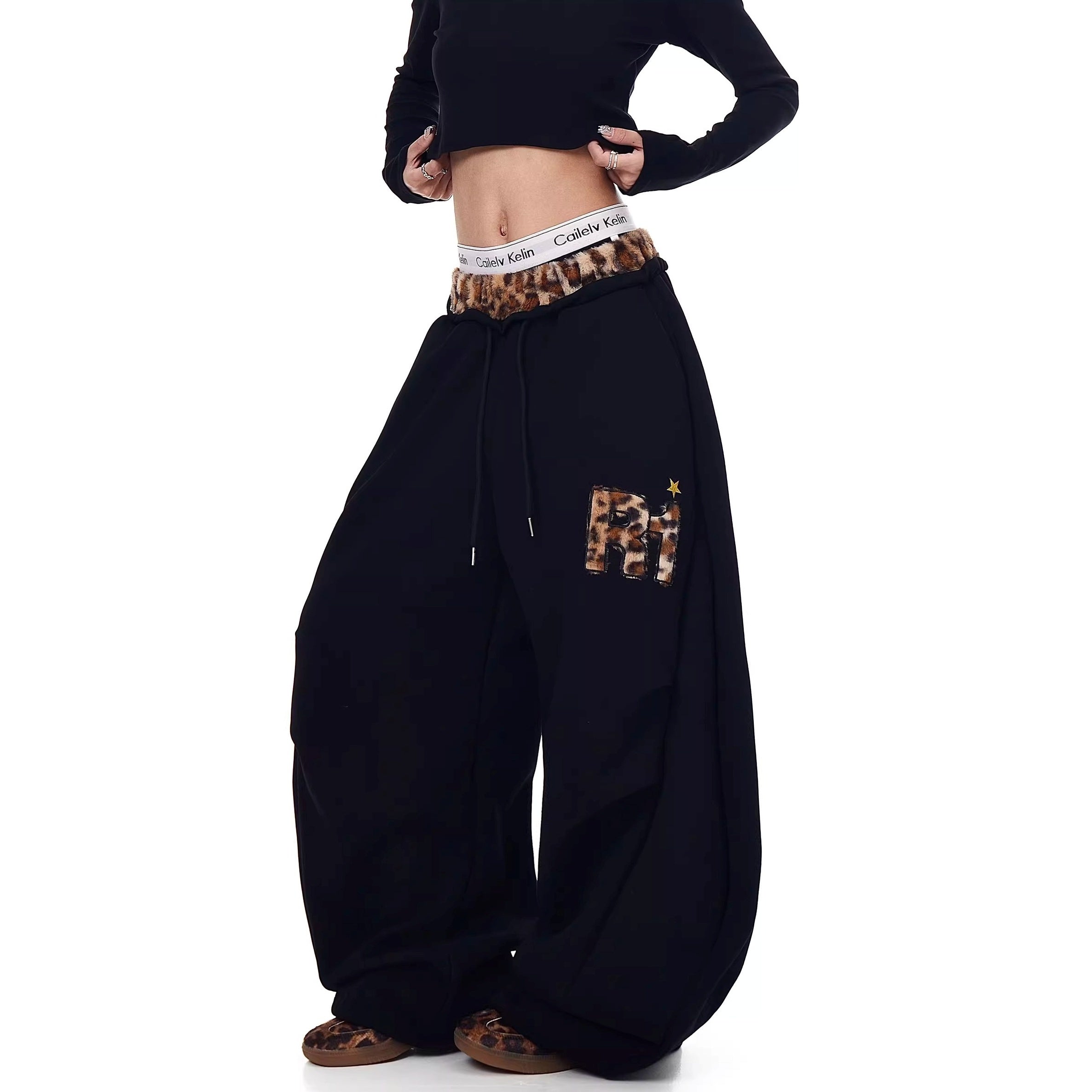 Leopard Patchwork Loose Sweat Pants MW10390