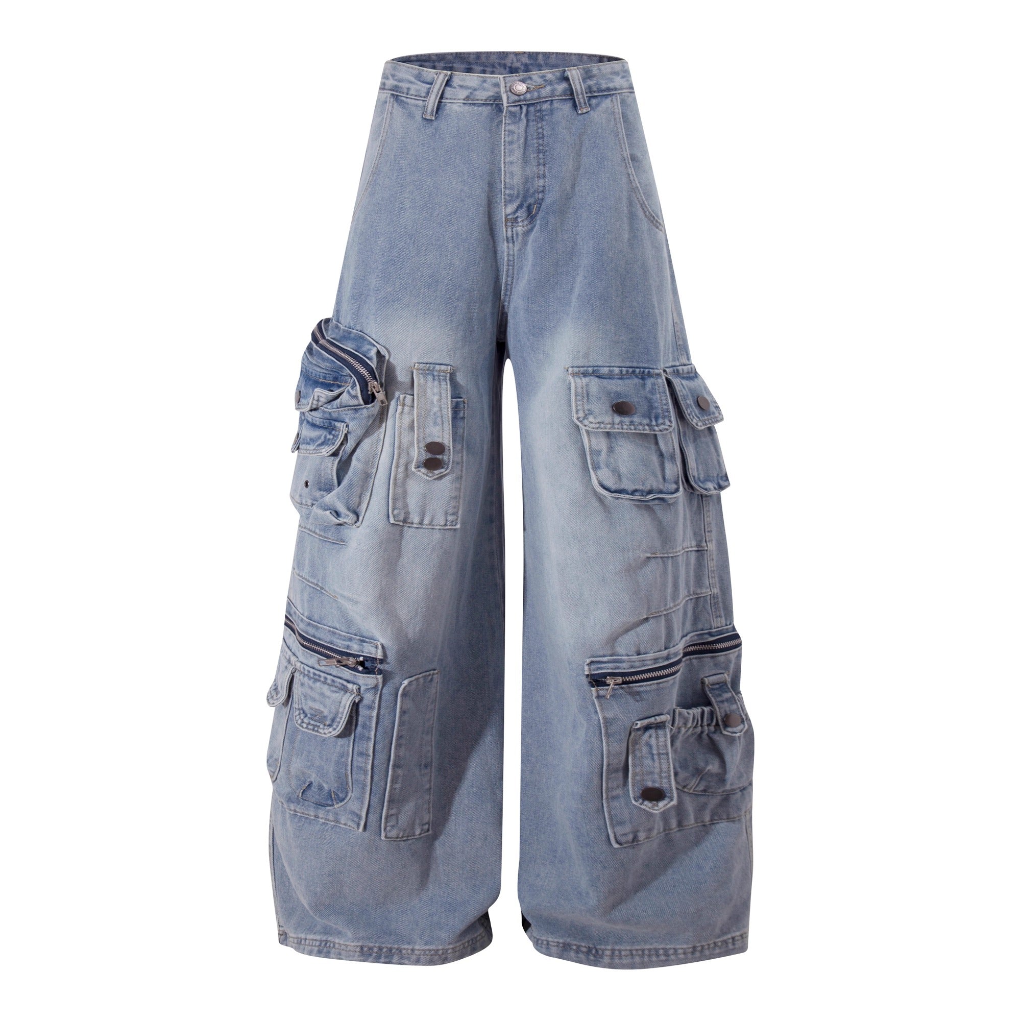 Washed Wide Buggy Cargo Jeans BK7028
