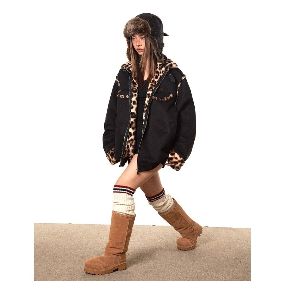 Leopard Stitch Suede Touch Padded Jacket MY35