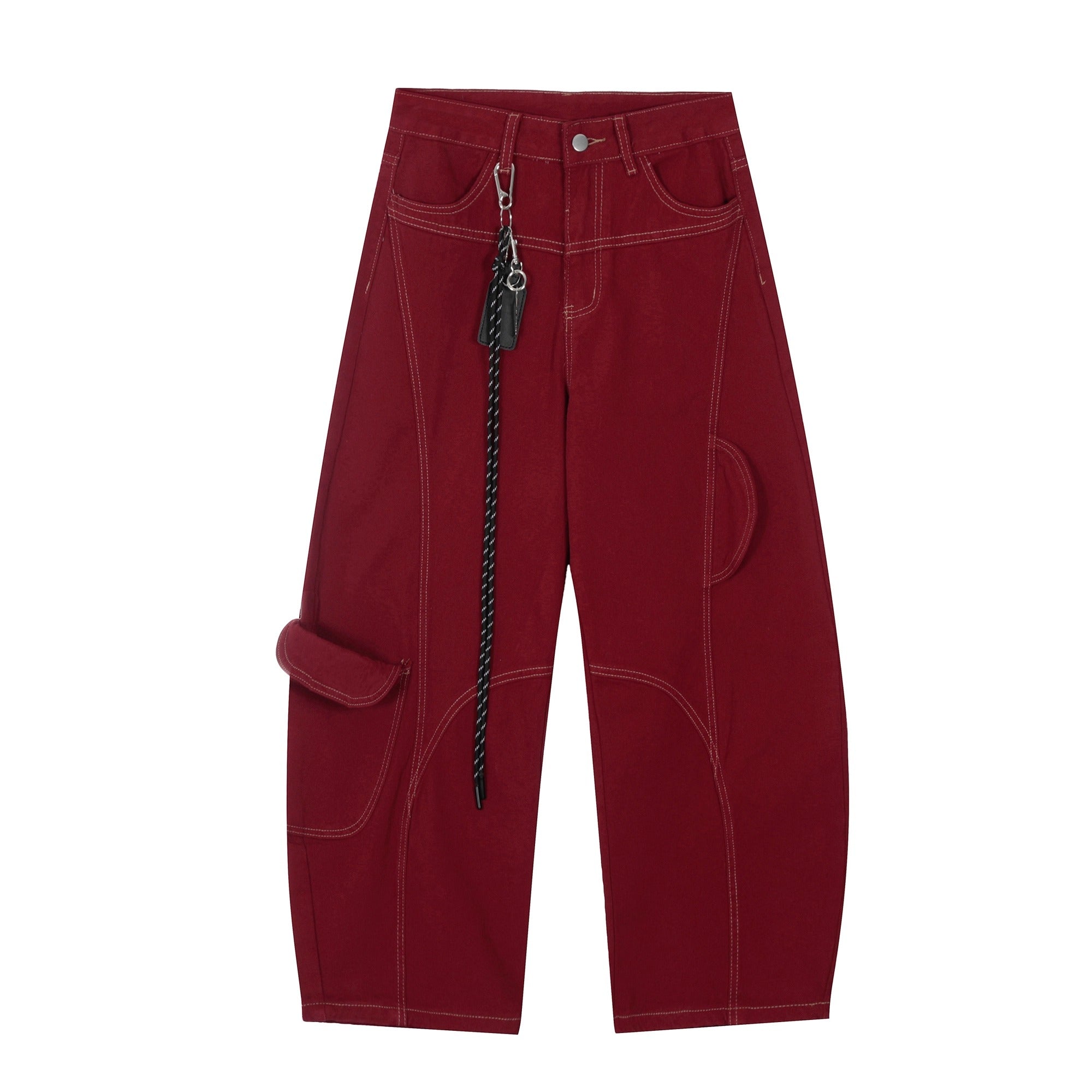 Stitch Wide Curve Pants With Charm BK7025