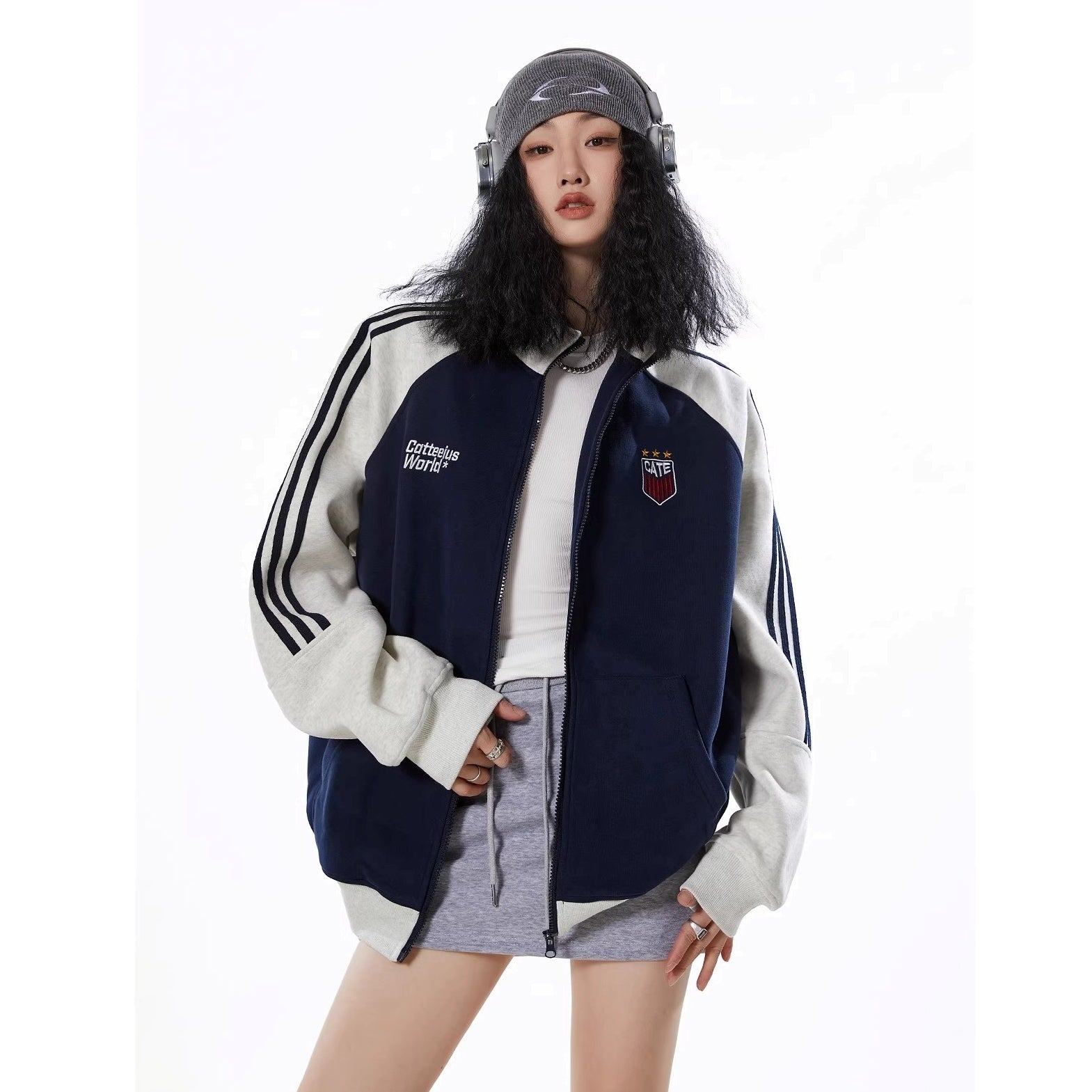 Stand-Collar Sports Sweat Zip Jacket IC9117