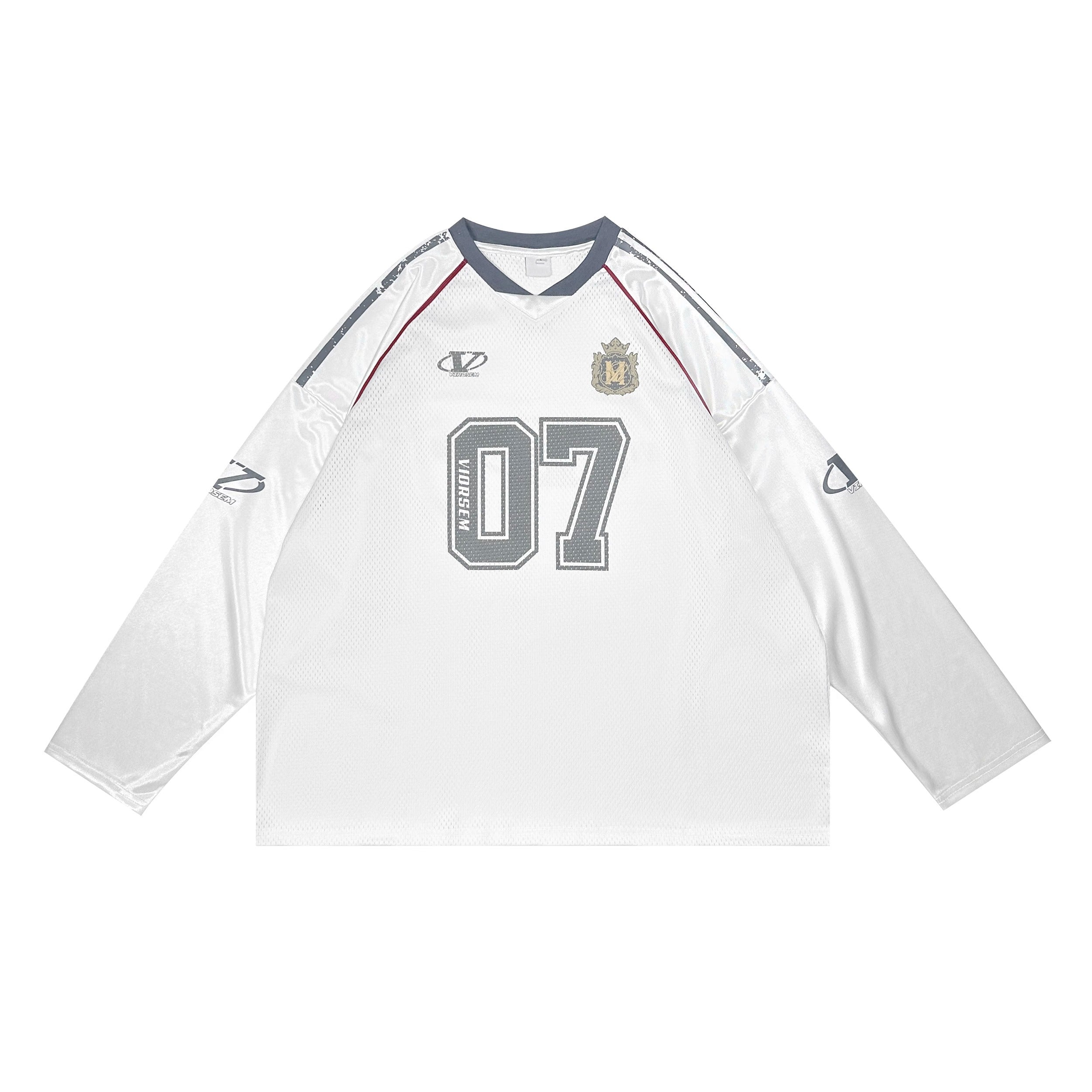 Letter Print V-Neck Mesh Long Sleeve T-Shirt MW10255