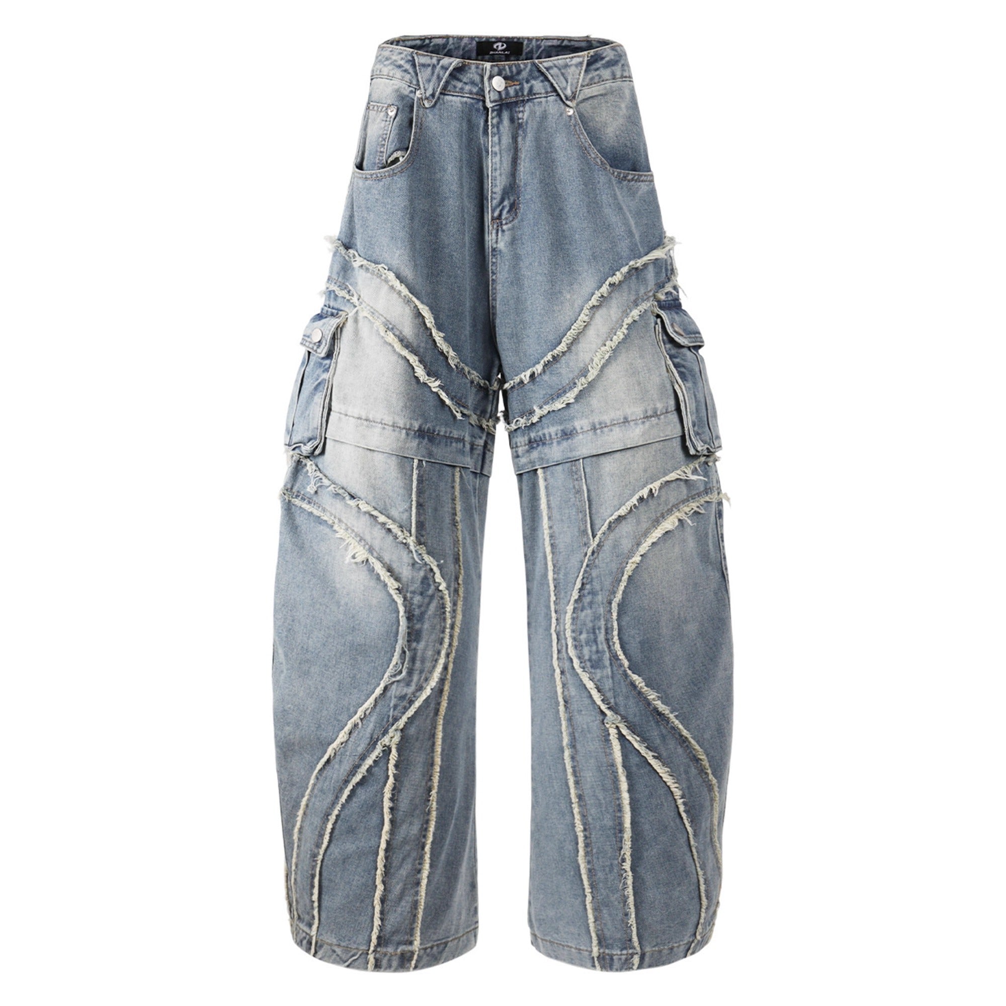 Raw Edge Stitching Cargo Jeans BK7022