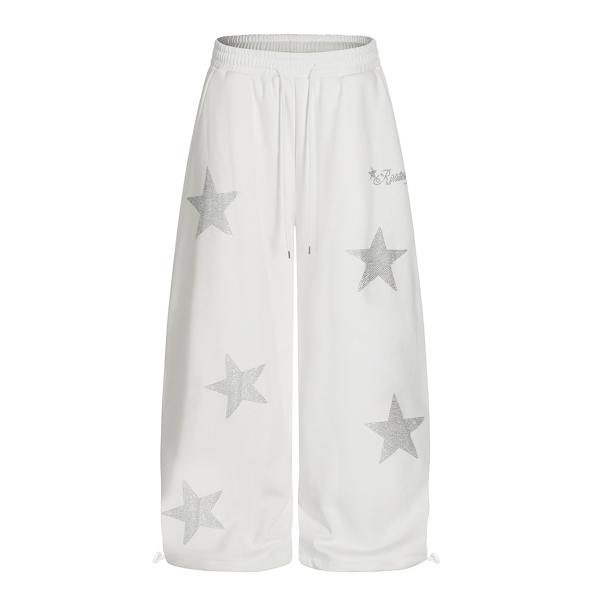 Star Rhinestone Design Curve Sweat Pants BK7060