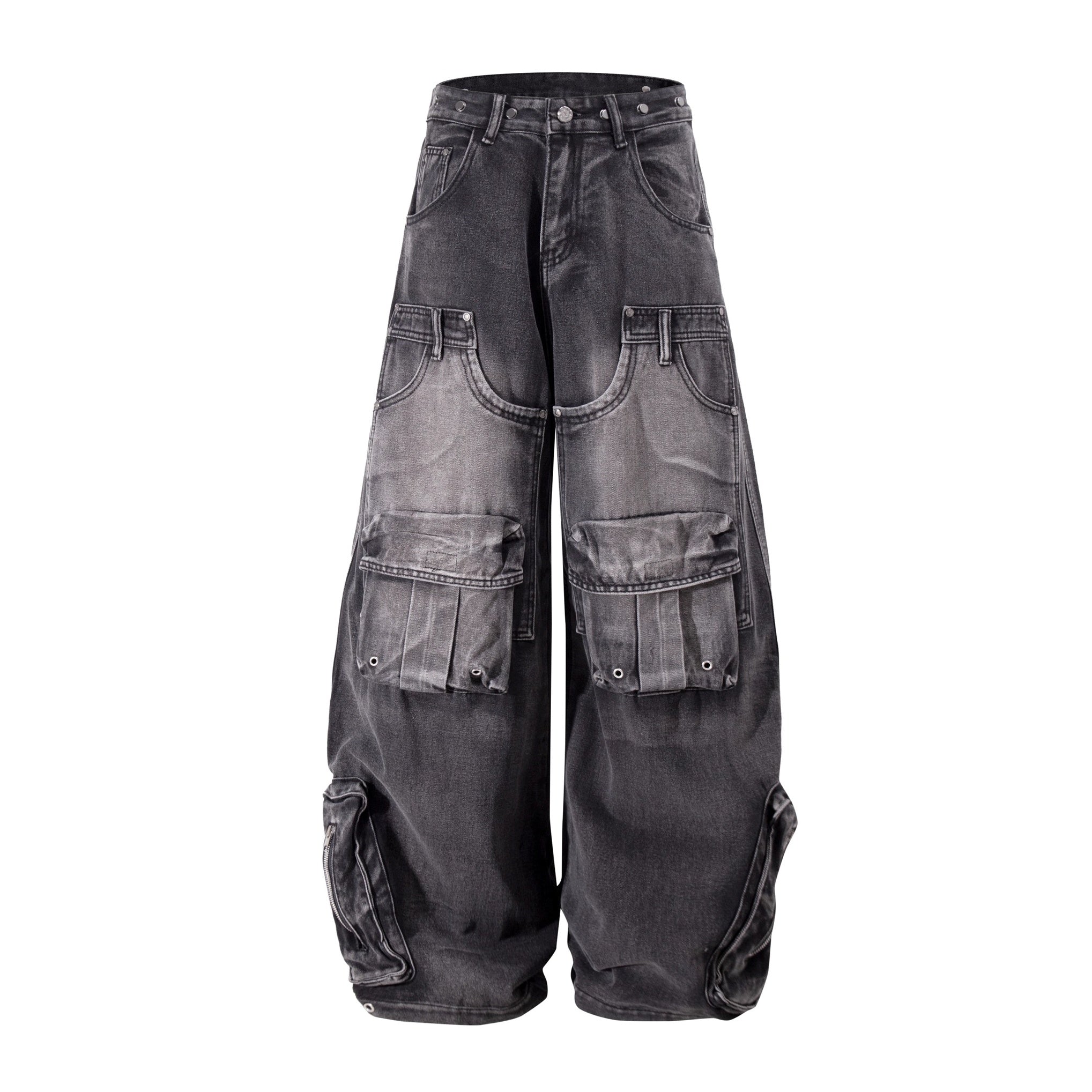 Deconstructed Multi-Pocket Damage Wide Jeans BK7004