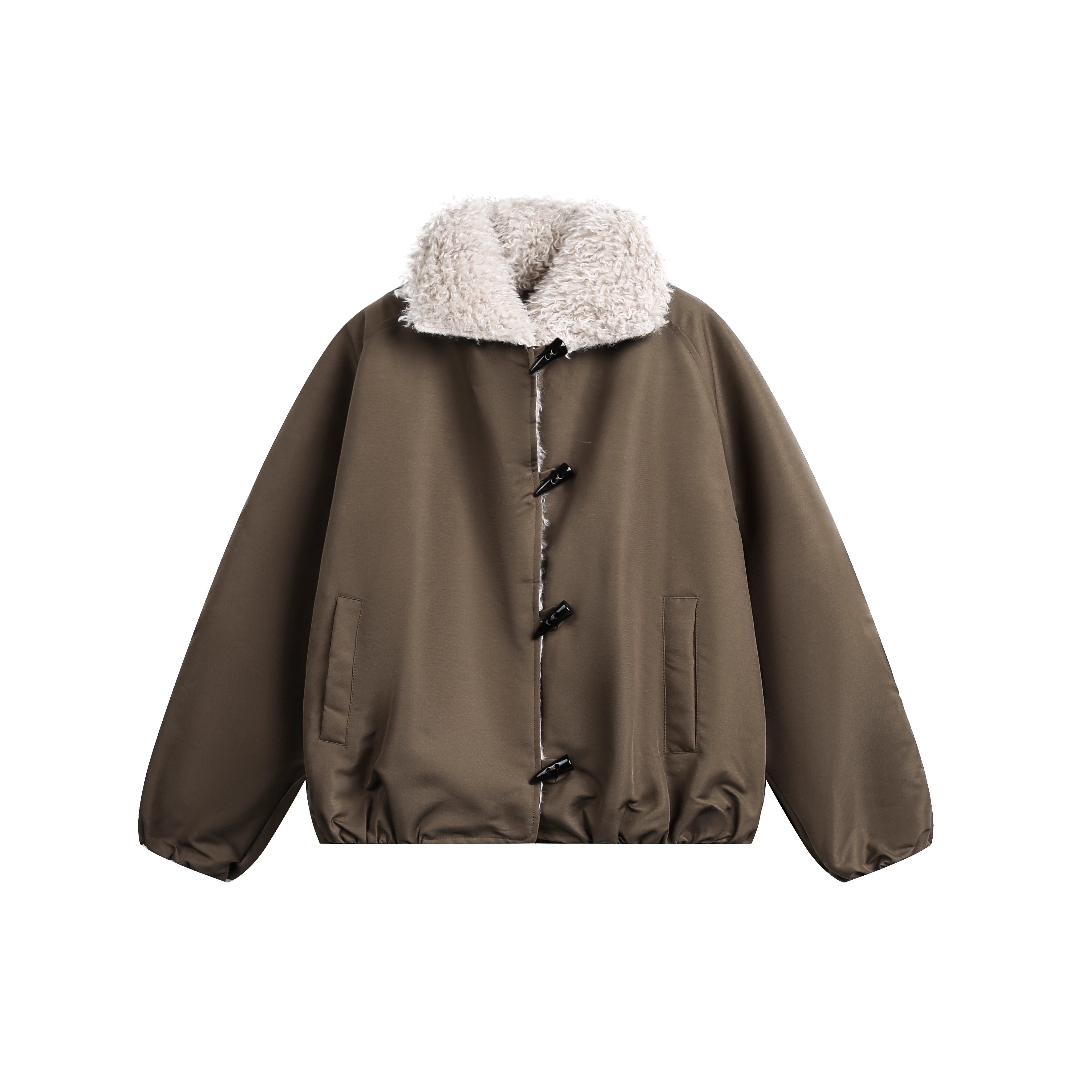 Fluffy Contrast Horn Button Jacket EZ290