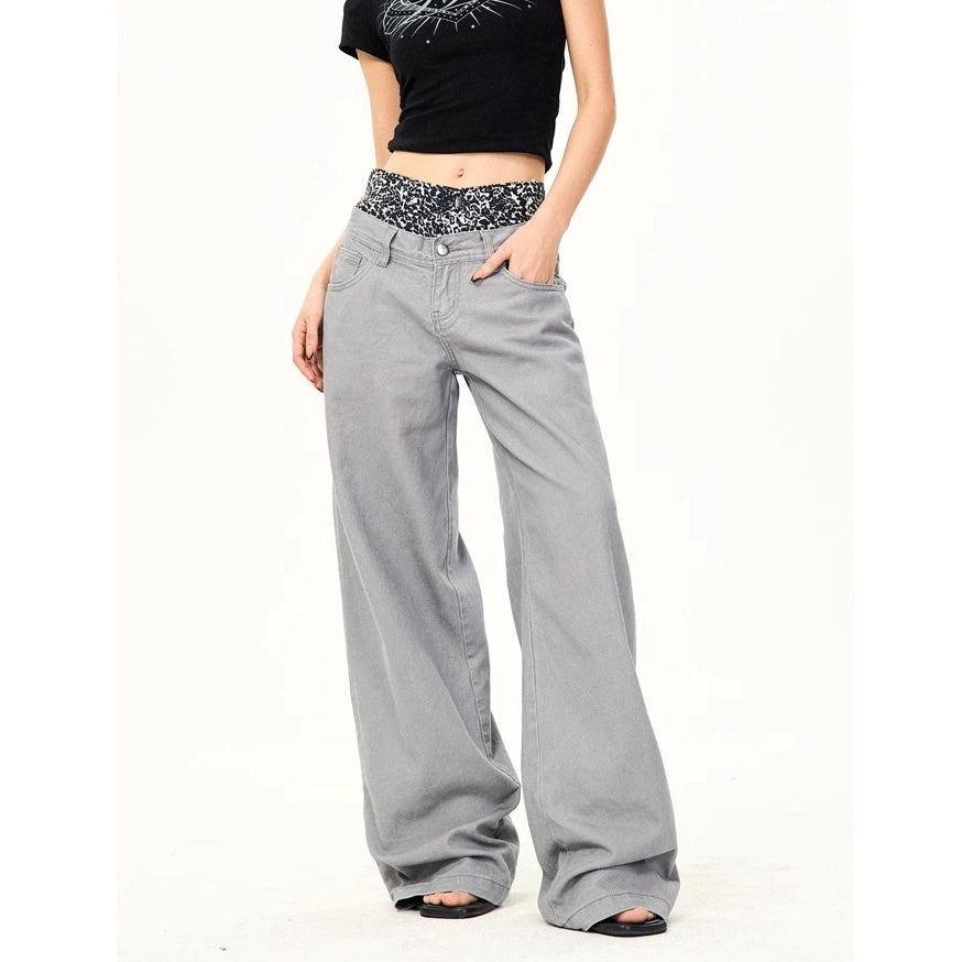 Leopard Print Double-Waist Loose Jeans MW10166