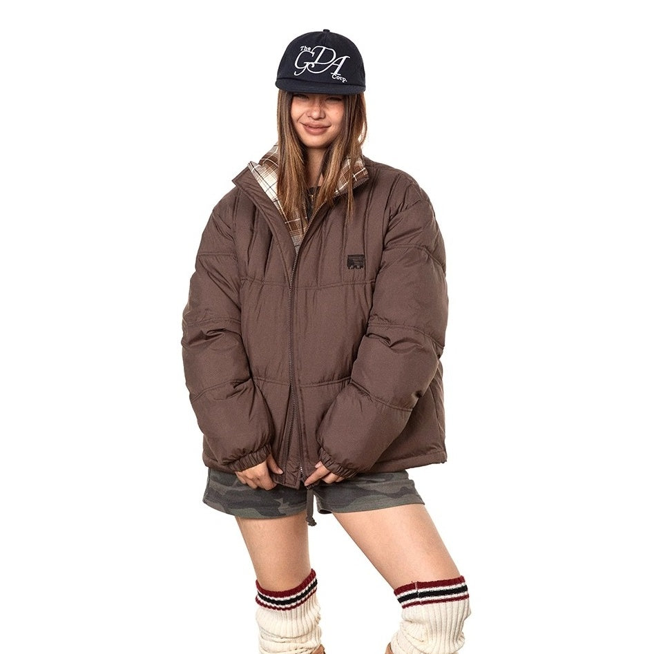 Stand Collar Check Patchwork Padded Jacket TP9002