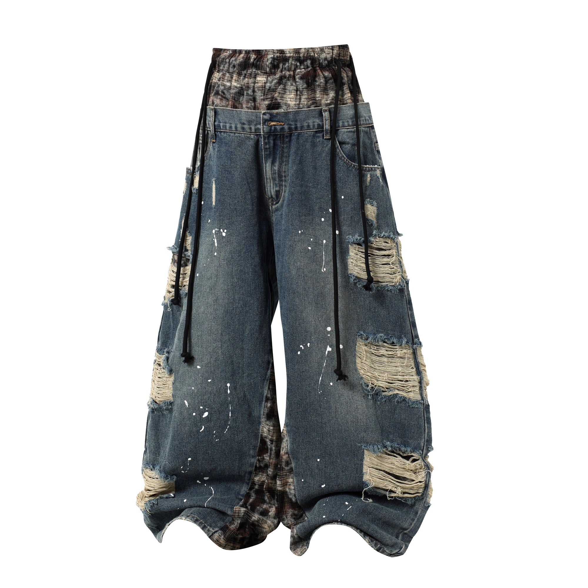 Double Waist Splicing Ripped Curve Jeans MW10273