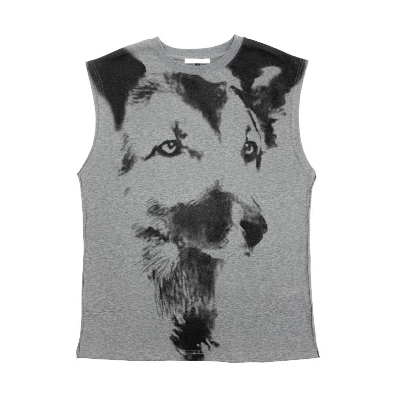 Wolf Dog Print Sleeveless T-Shirt MN9011