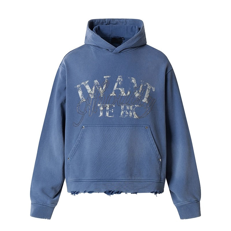 RhineStone Letter Print Damage Hoodie MR8025