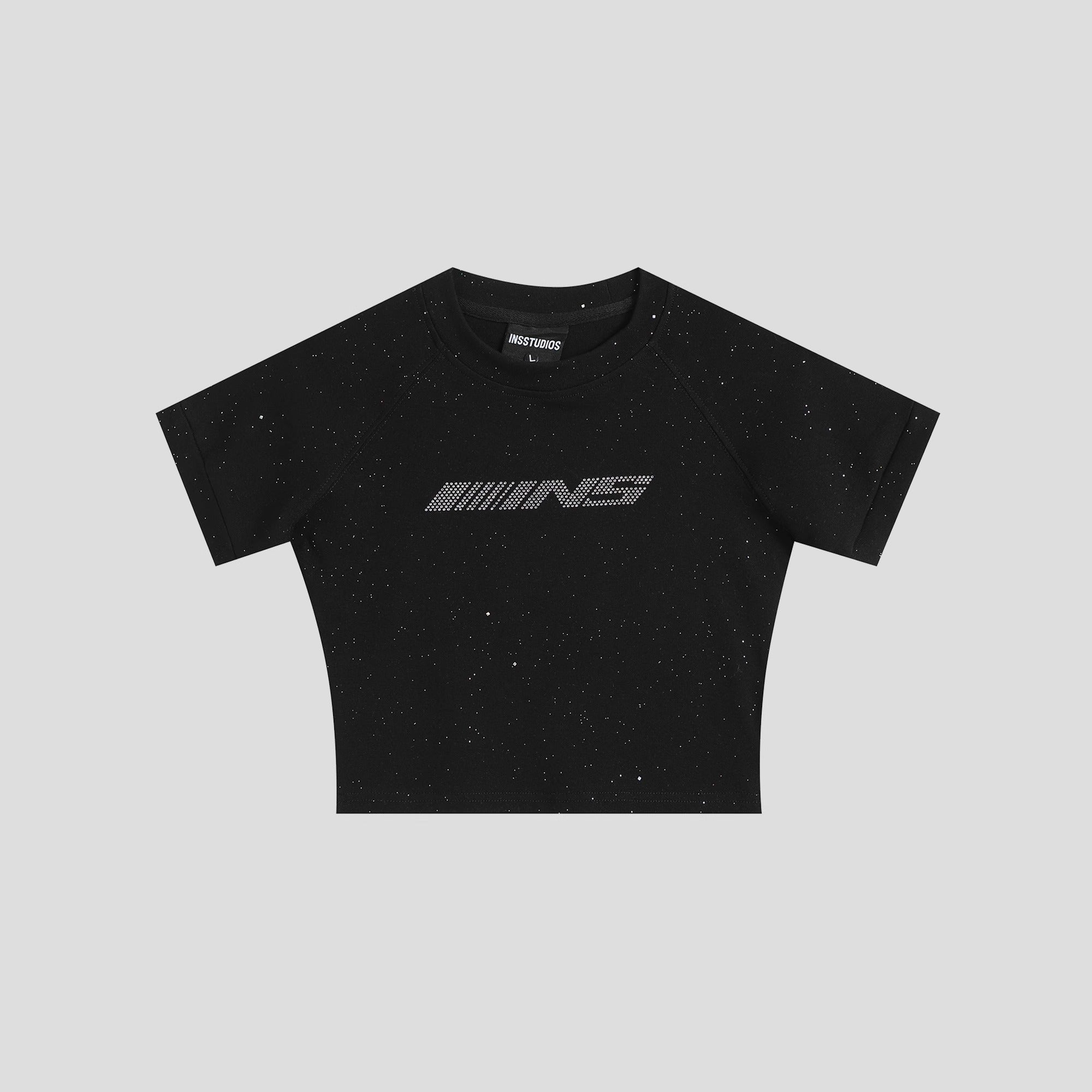 Rhinestone LOGO Cropped Slim Raglan T-Shirt IN7015
