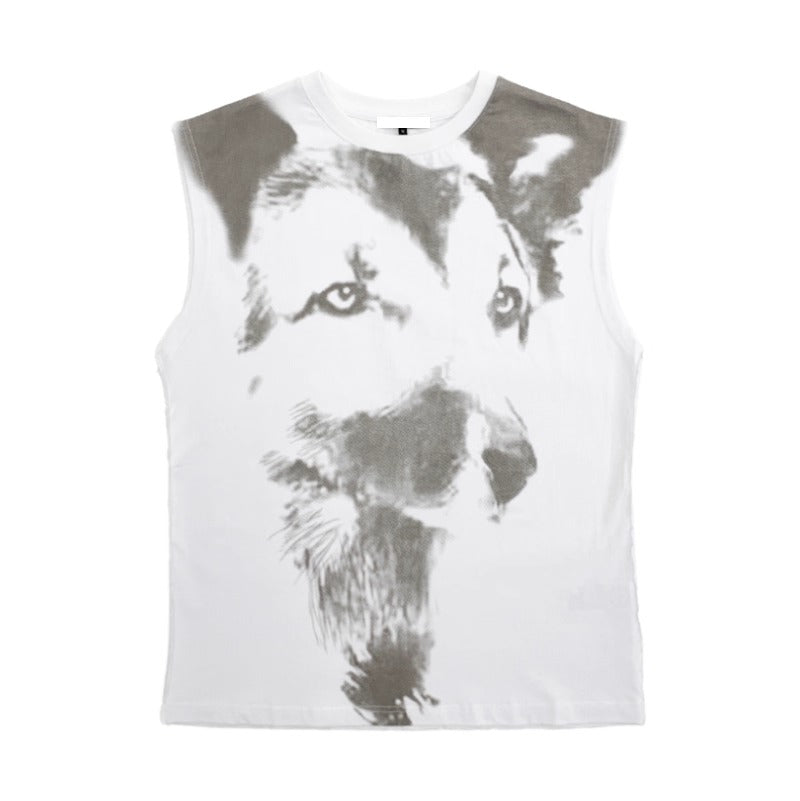 Wolf Dog Print Sleeveless T-Shirt MN9011