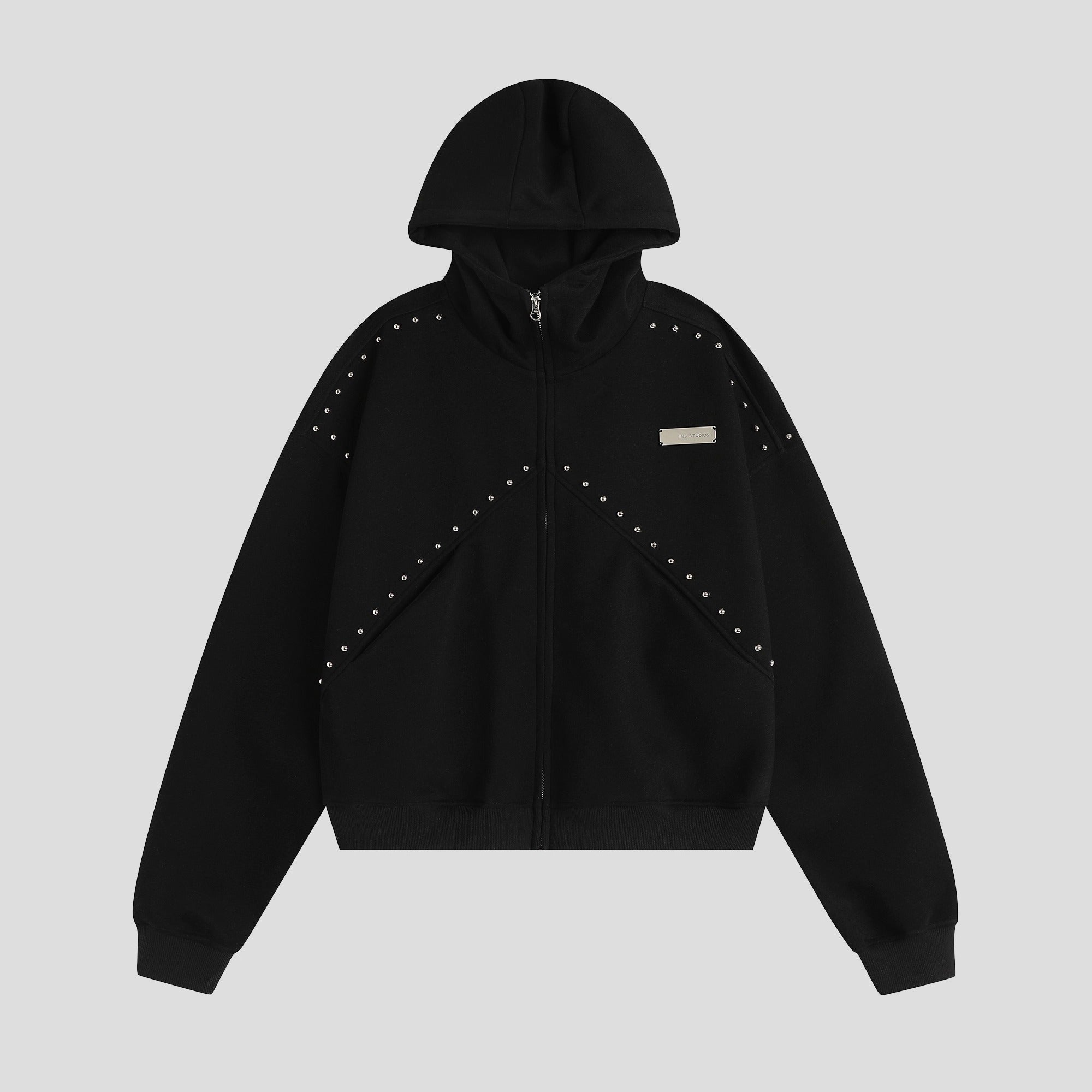 Stitched Rivet Zipper Hooded Jacket IN7016
