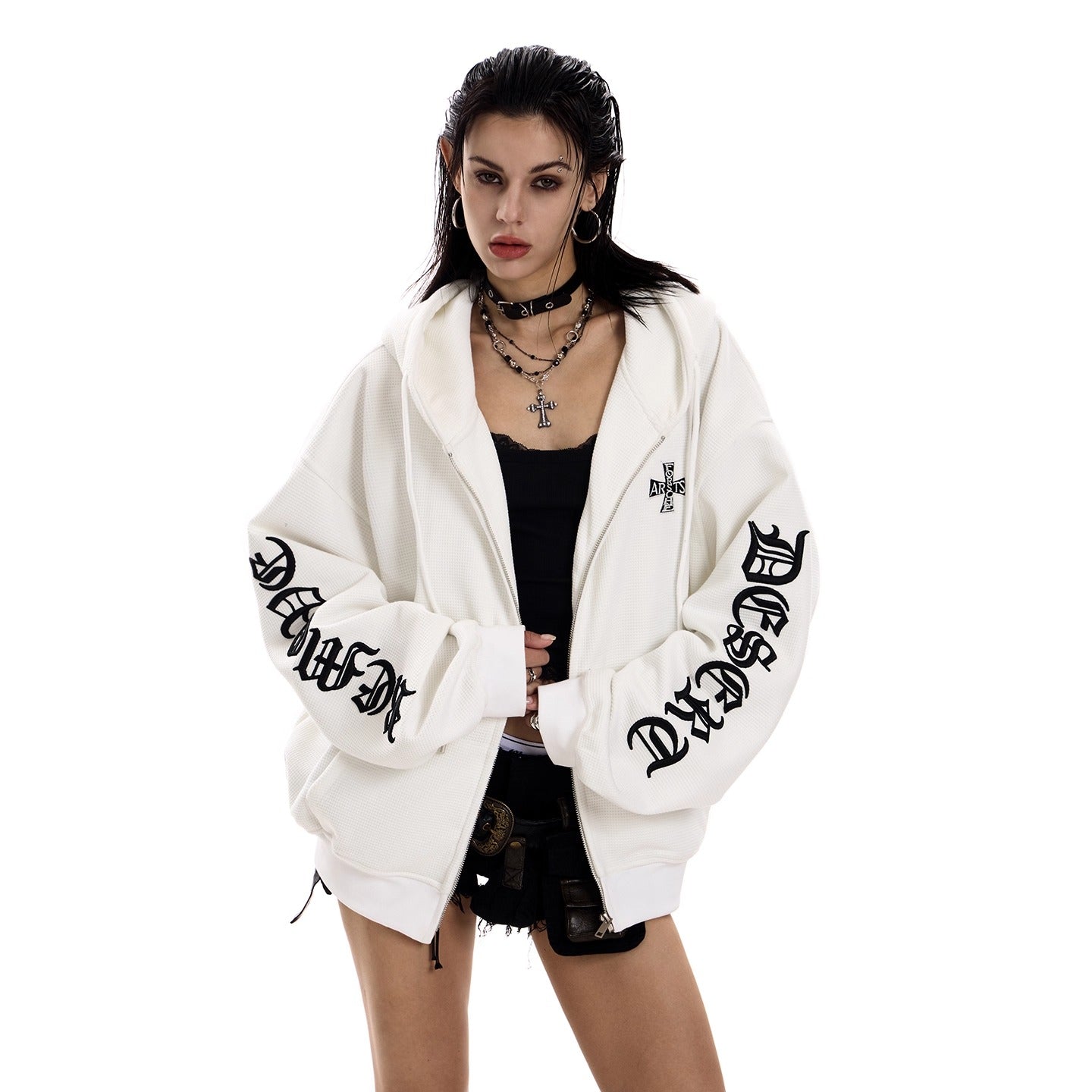 Gothic Letter Waffle Hooded Sweat MW10298