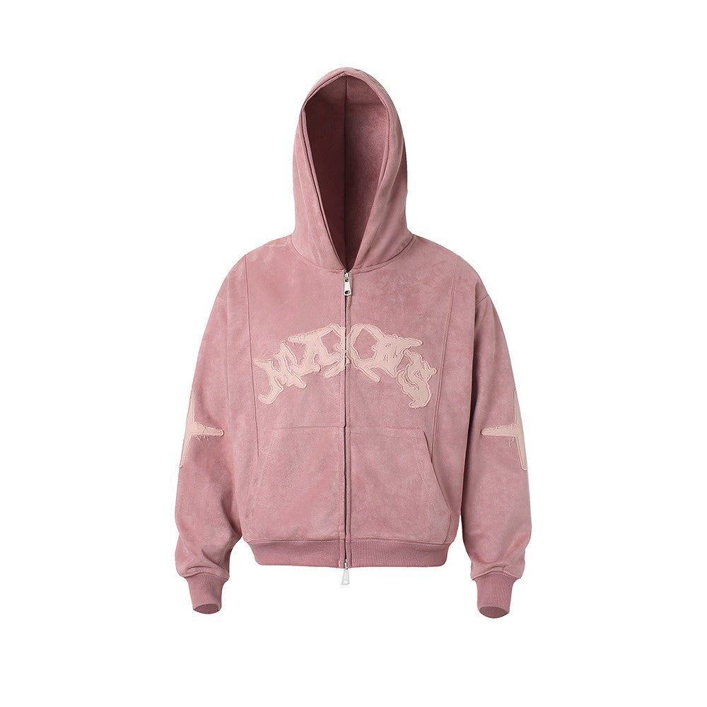 Embroidered Zipper Suede-Like Sweat Parka MW10391