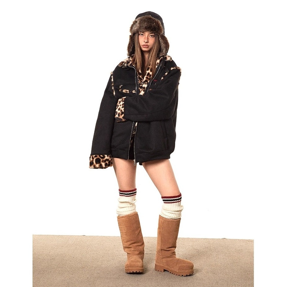 Leopard Stitch Suede Touch Padded Jacket MY35