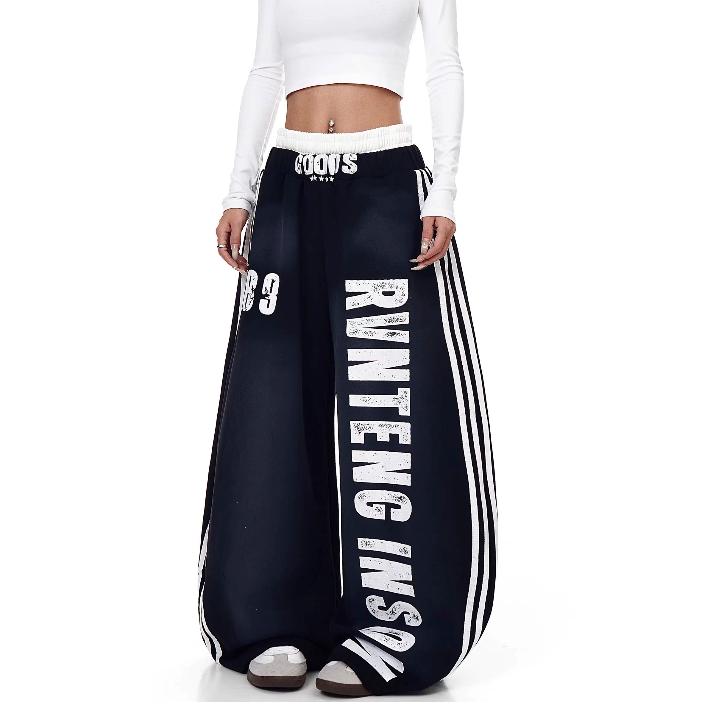 Double-waist Smuge Letter Printed Sweat Pants MW10385