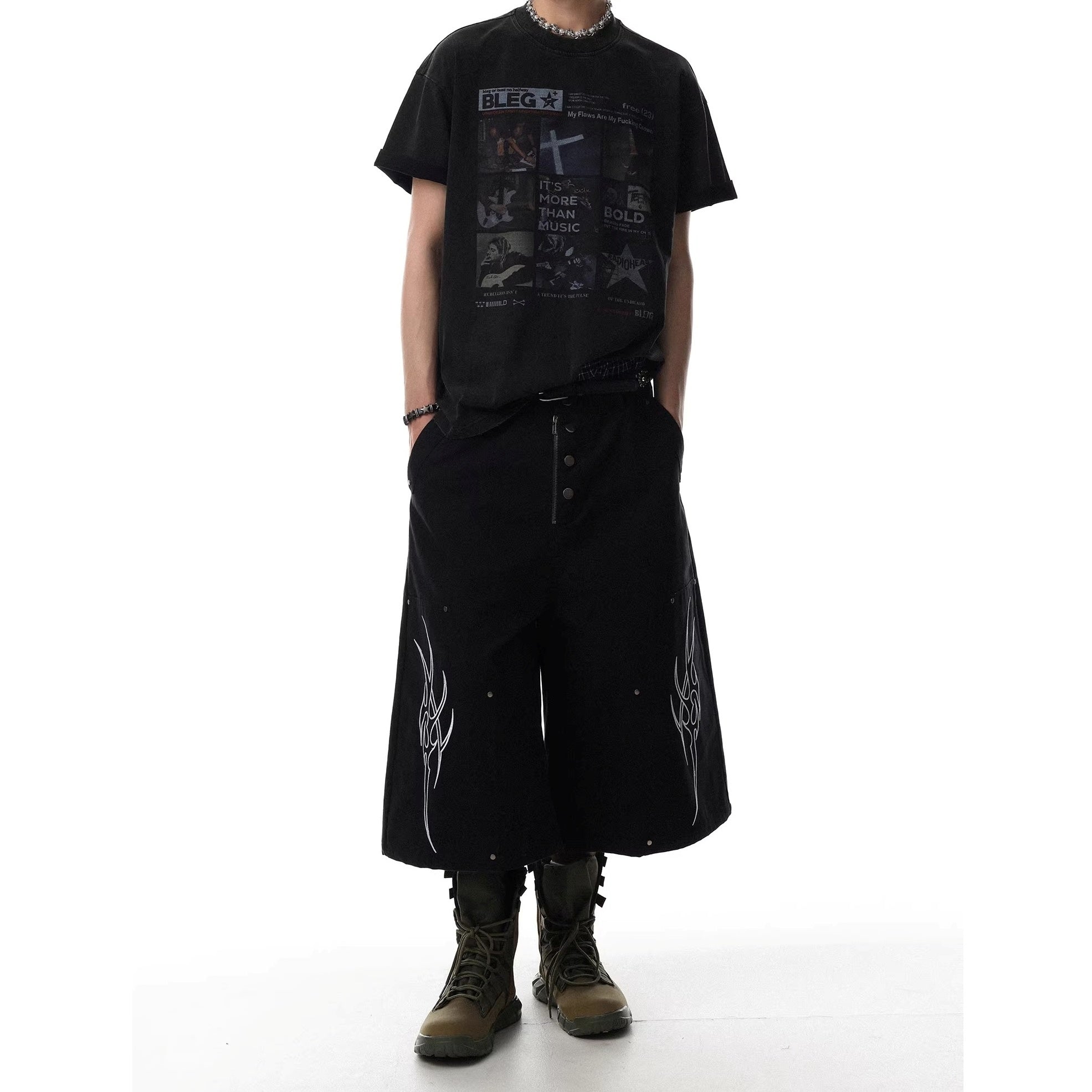 Deconstructed Design Wide-leg Cropped Pants MR8035