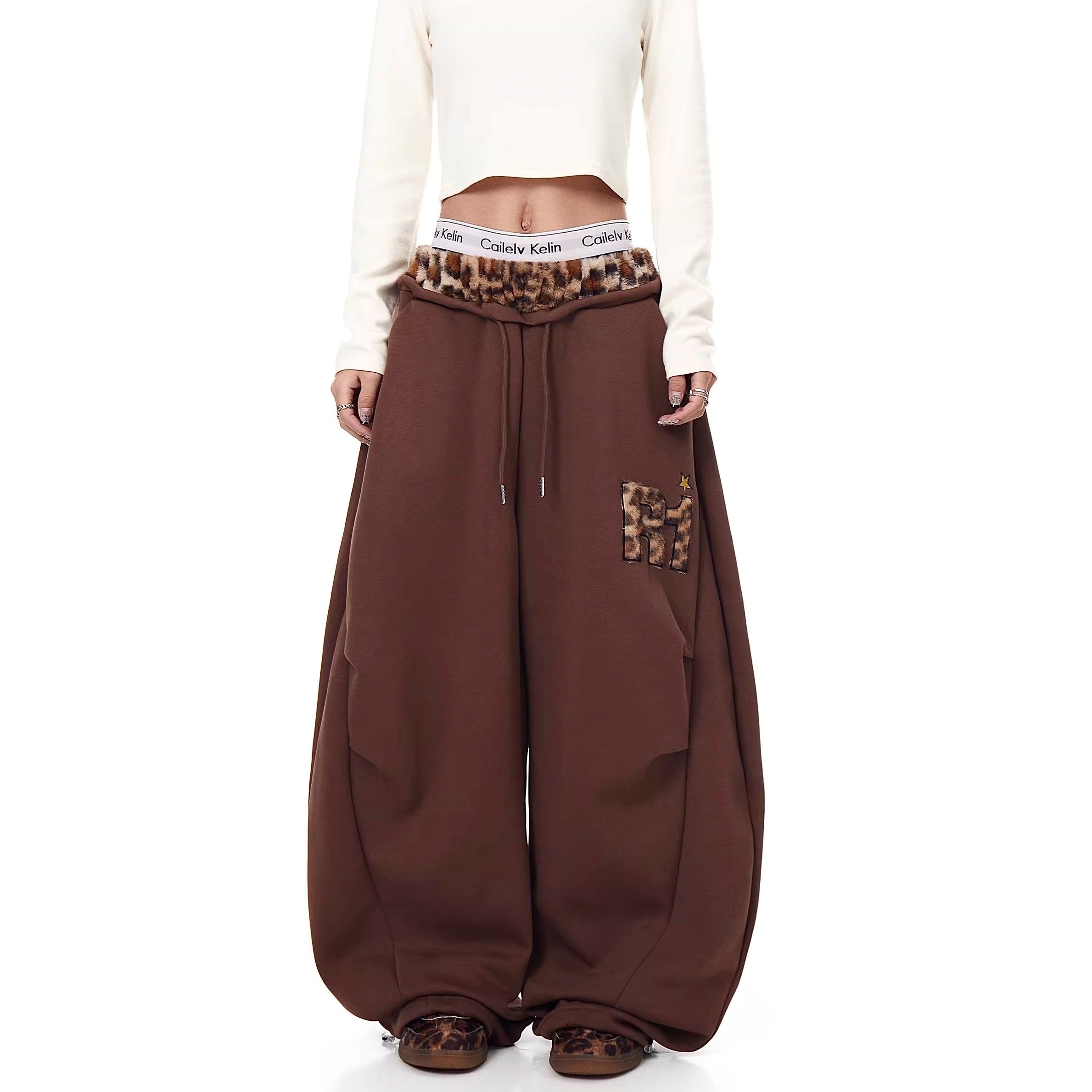 Leopard Patchwork Loose Sweat Pants MW10390