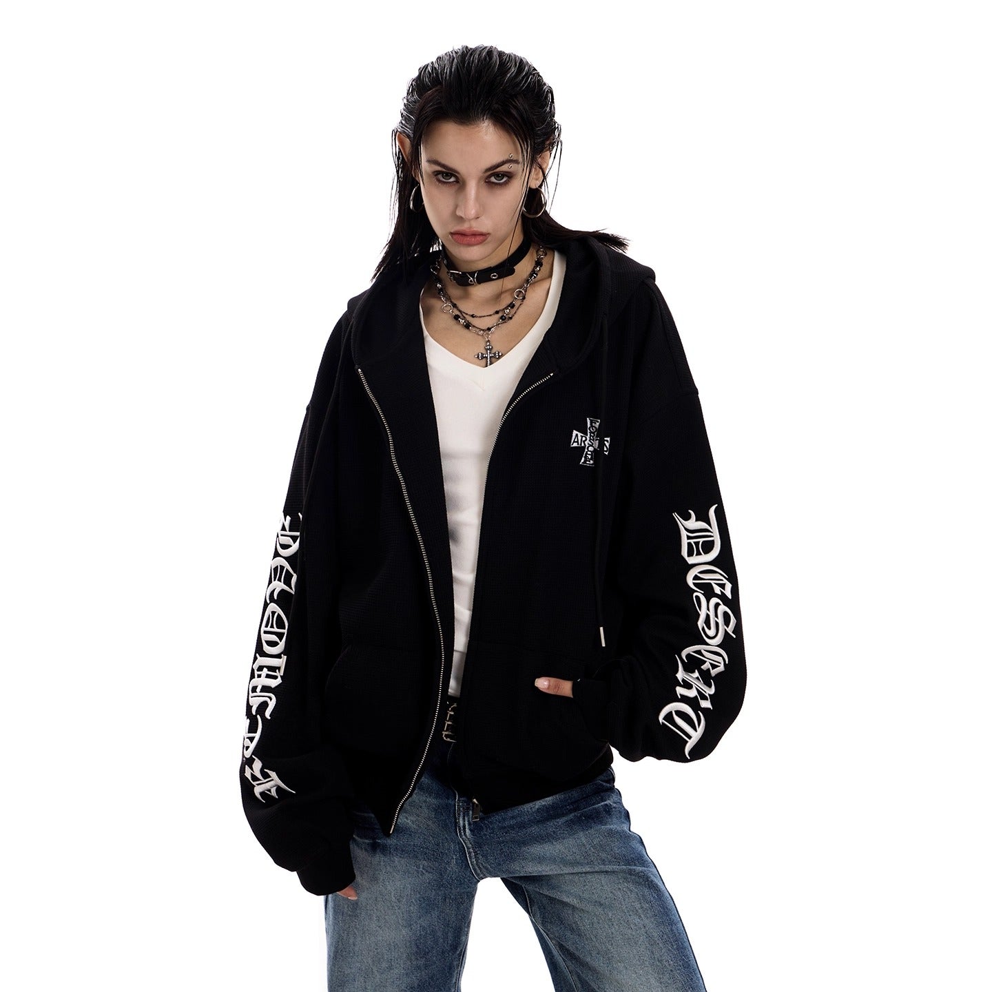 Gothic Letter Waffle Hooded Sweat MW10298