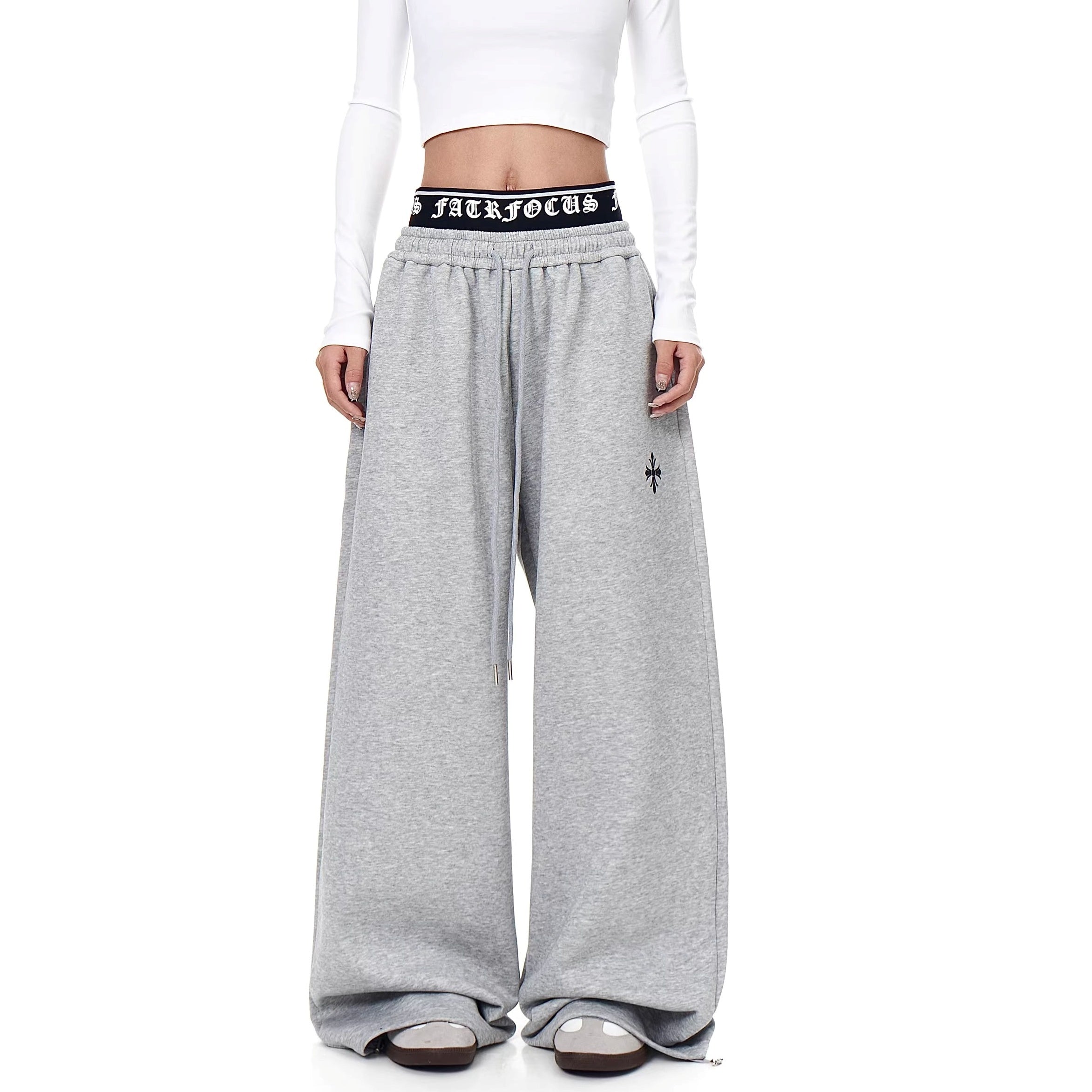 Cross Print Double-Waist Band Sweat Pants MW10389