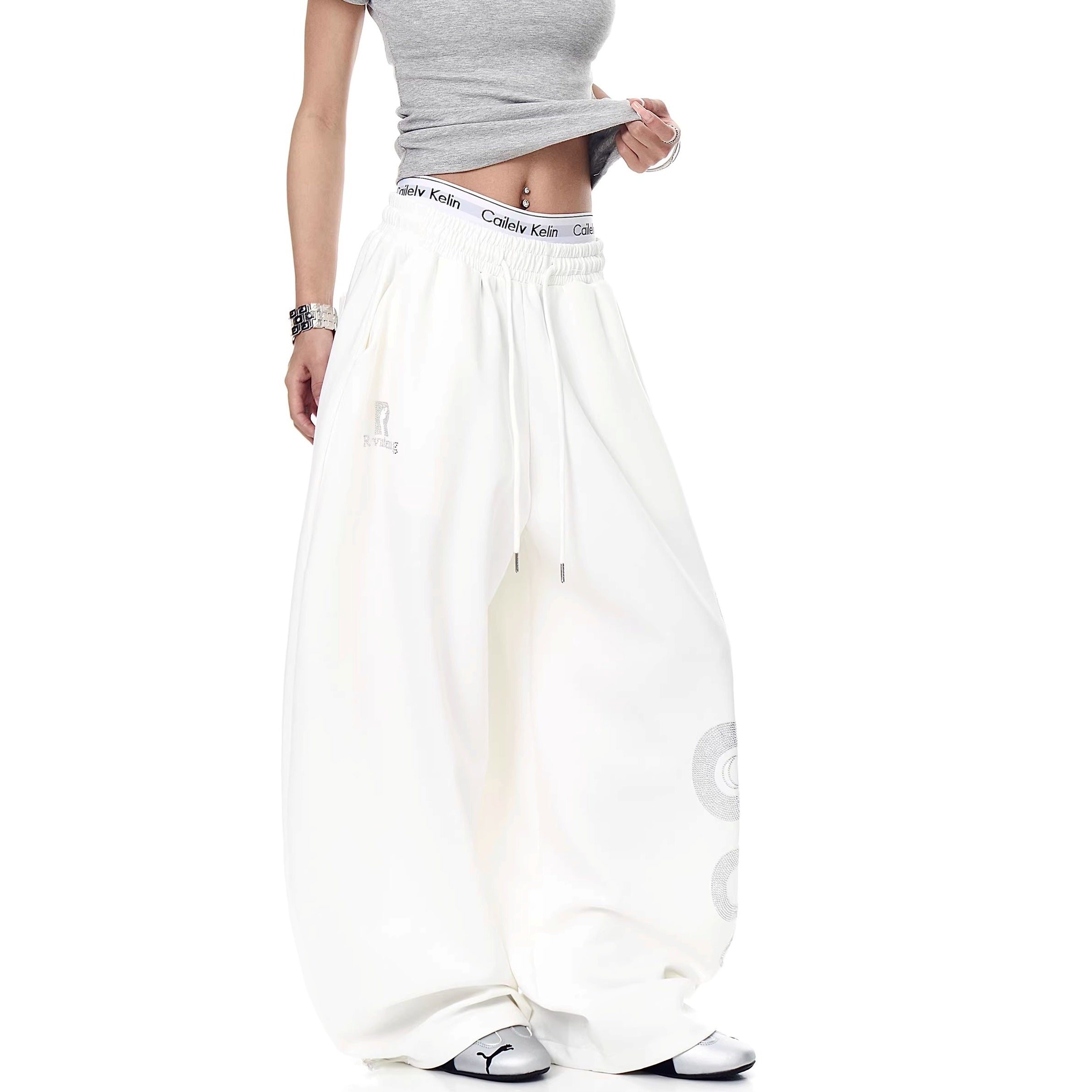 Snake Rhinestone Wide Curve Sweat Pants MW10388