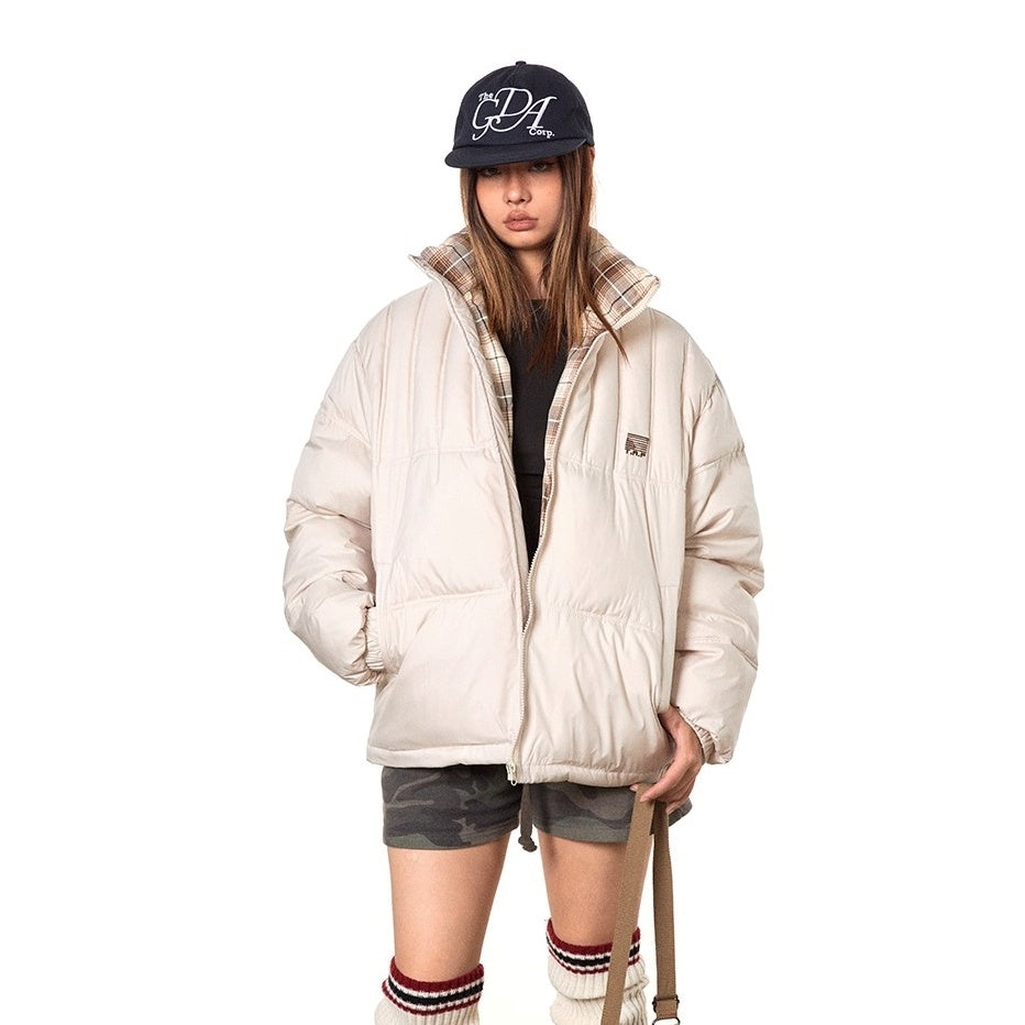 Stand Collar Check Patchwork Padded Jacket TP9002