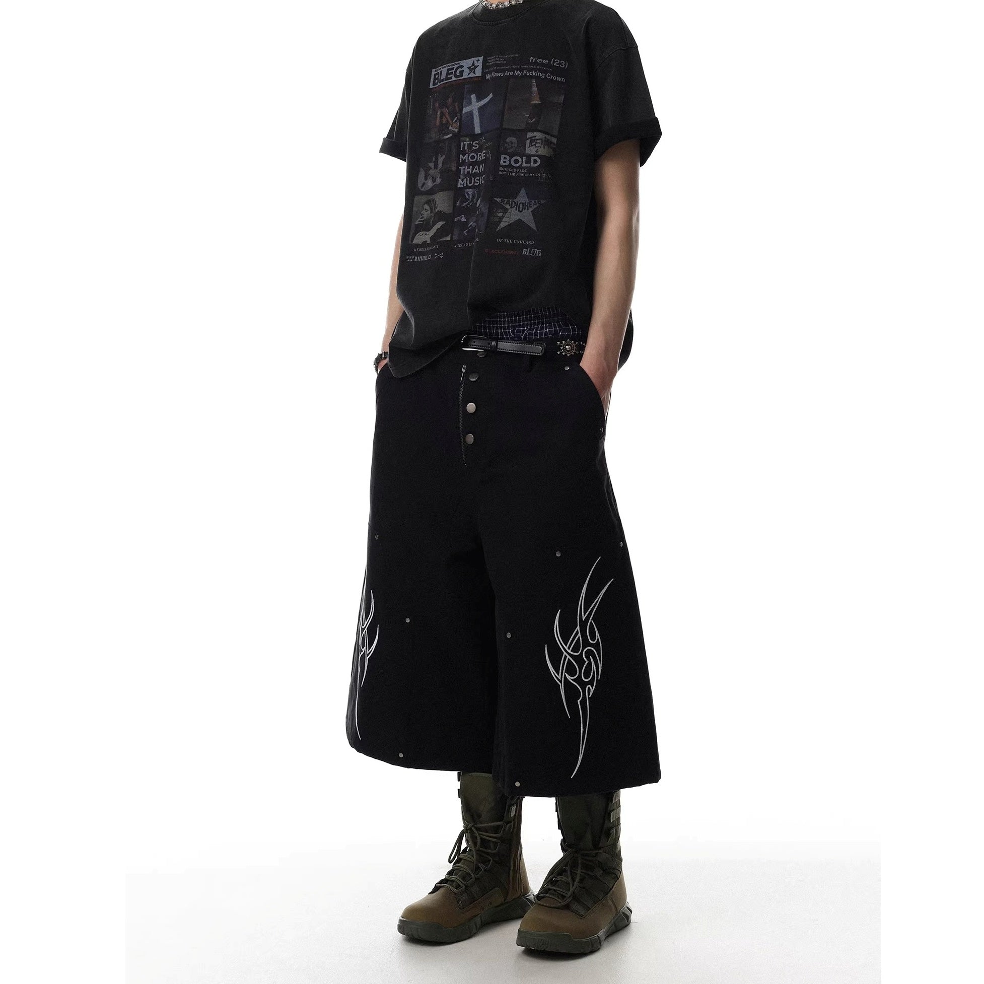 Deconstructed Design Wide-leg Cropped Pants MR8035