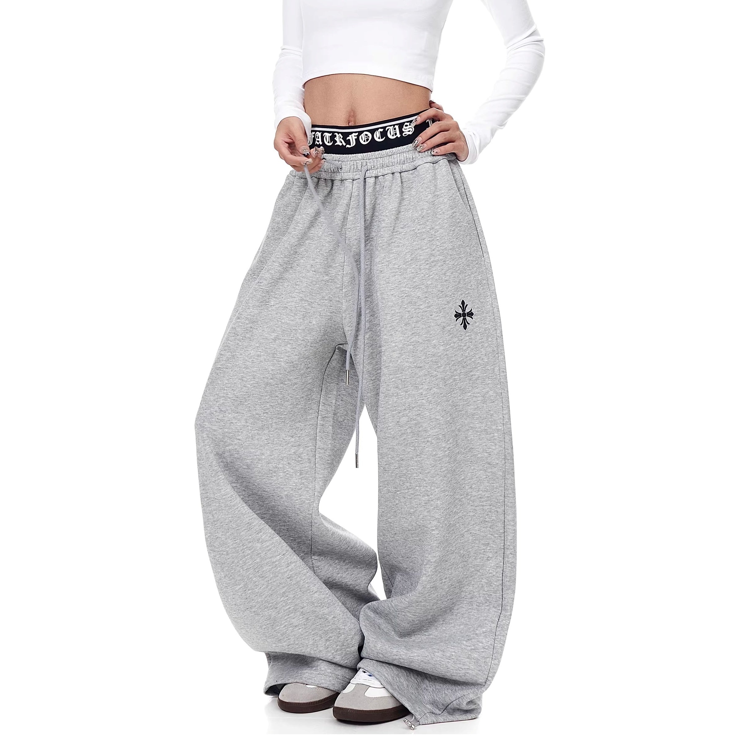 Cross Print Double-Waist Band Sweat Pants MW10389