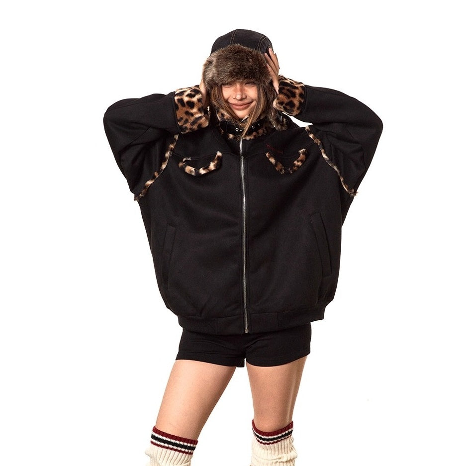 Leopard Stitch Suede Touch Padded Jacket MY35