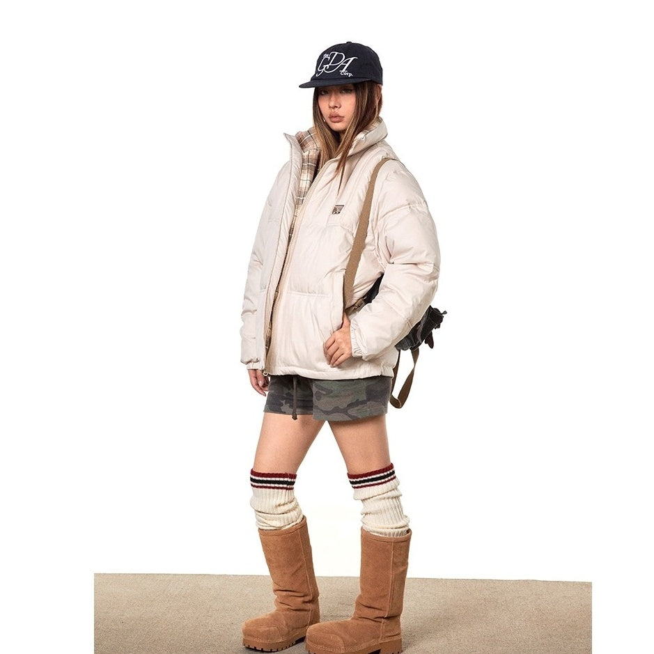 Stand Collar Check Patchwork Padded Jacket TP9002