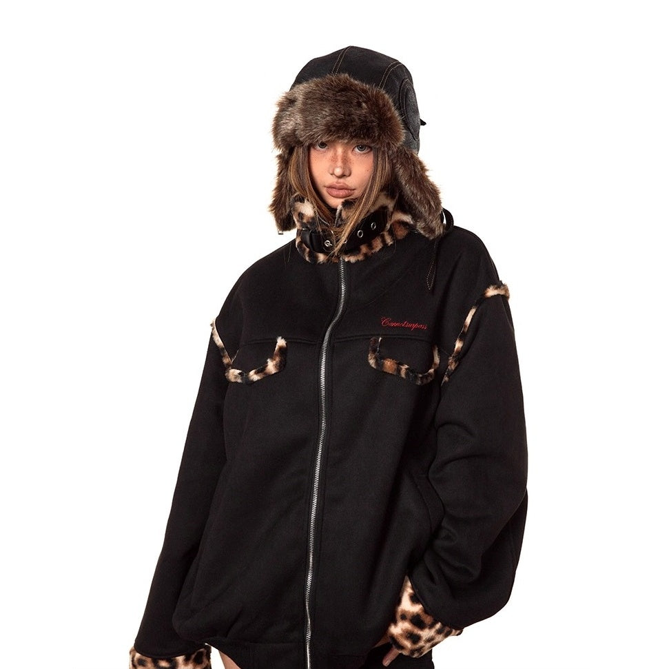 Leopard Stitch Suede Touch Padded Jacket MY35