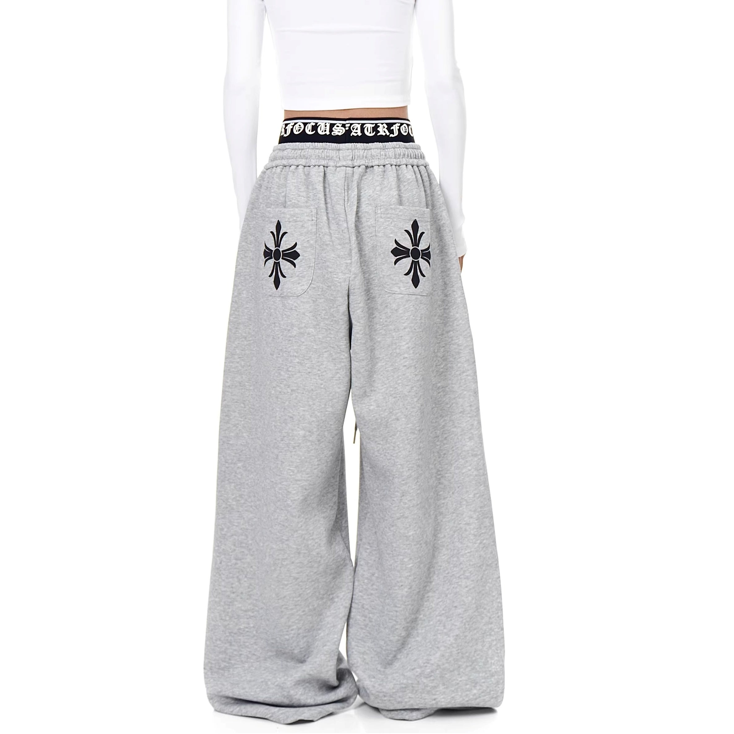 Cross Print Double-Waist Band Sweat Pants MW10389