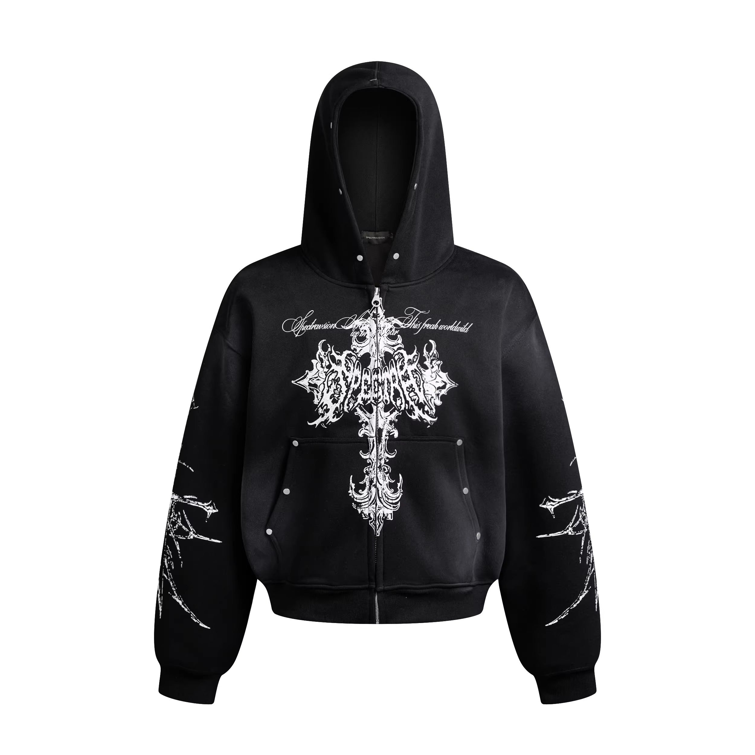 Stained Cross Print Hoodie Jacket MW10335