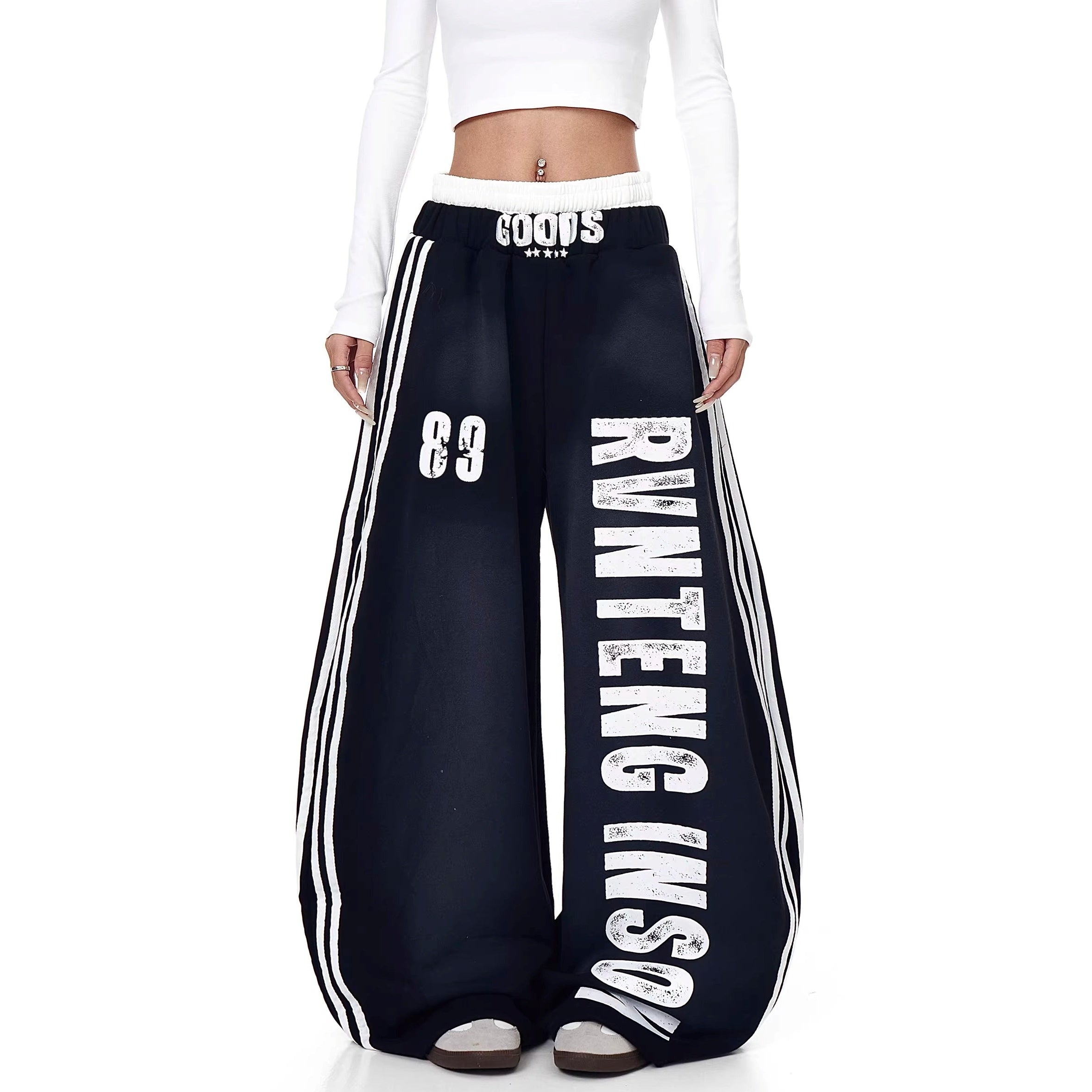 Double-waist Smuge Letter Printed Sweat Pants MW10385